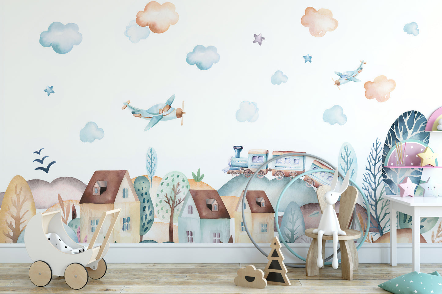 Watercolor Fun Village kids room Wallpaper Murals