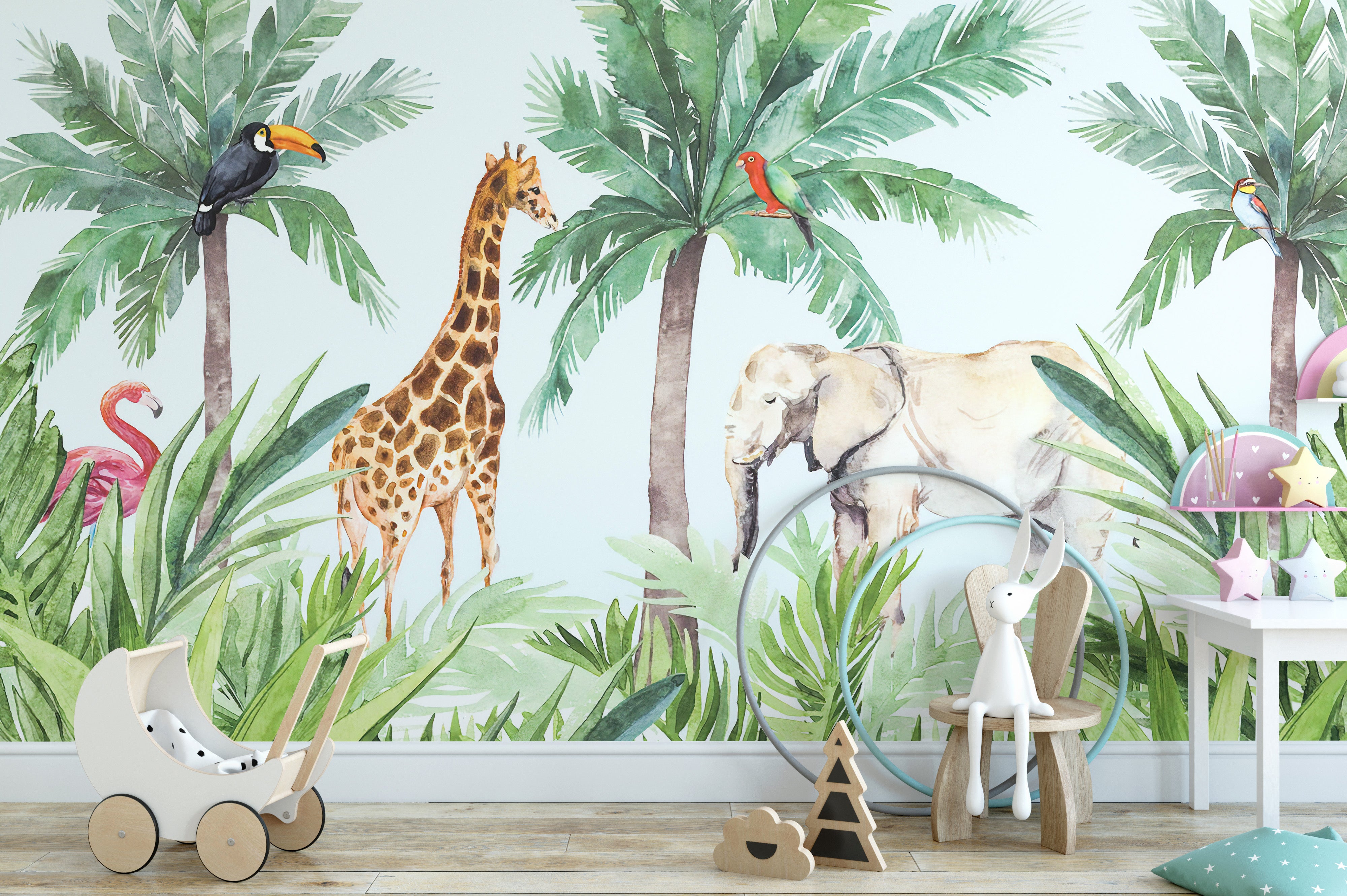 Watercolor Wildlife in Forest Wallpaper
