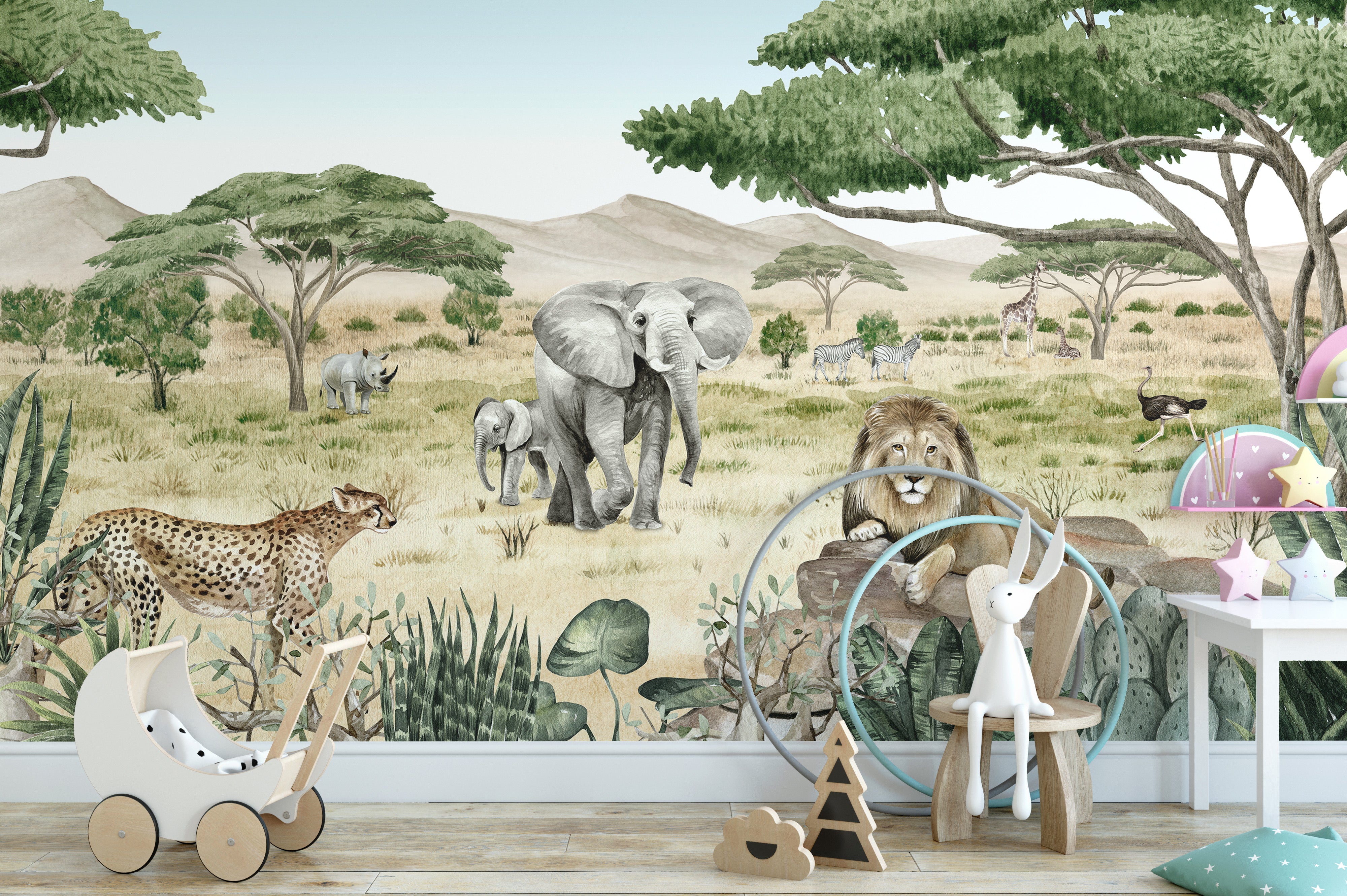 Safari-inspired Savannah Secret wallpaper with animals