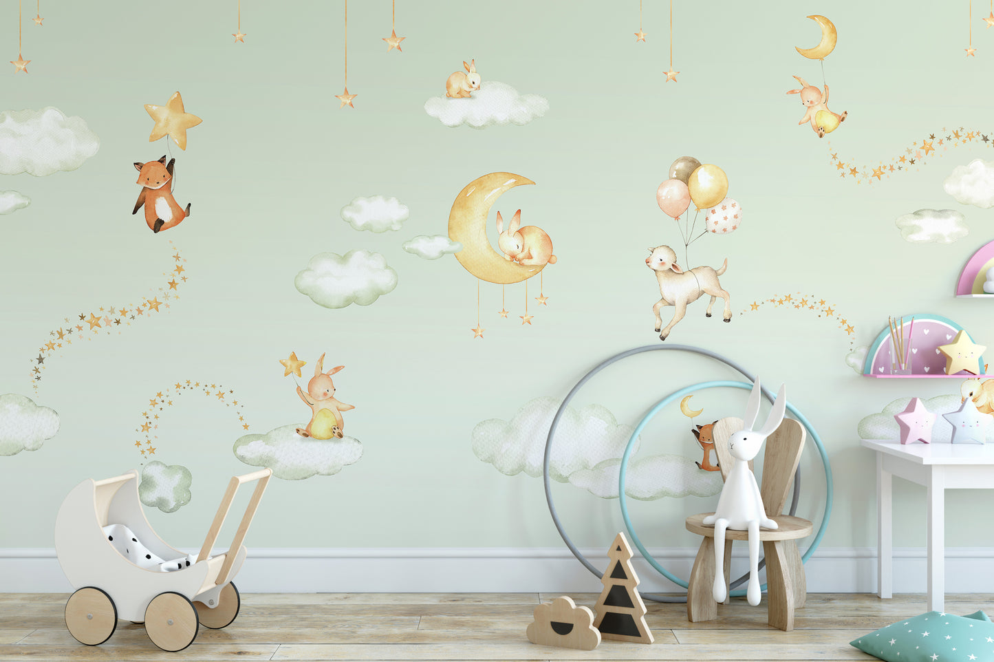 Green Sweet dreams wallpaper for kids room