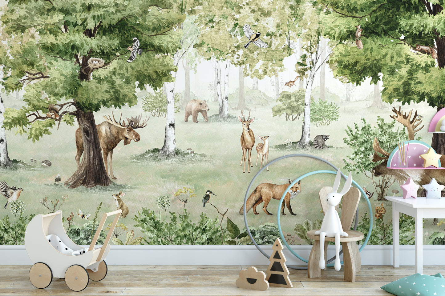 Forest-themed Watercolor Woodland Wonders wallpaper design