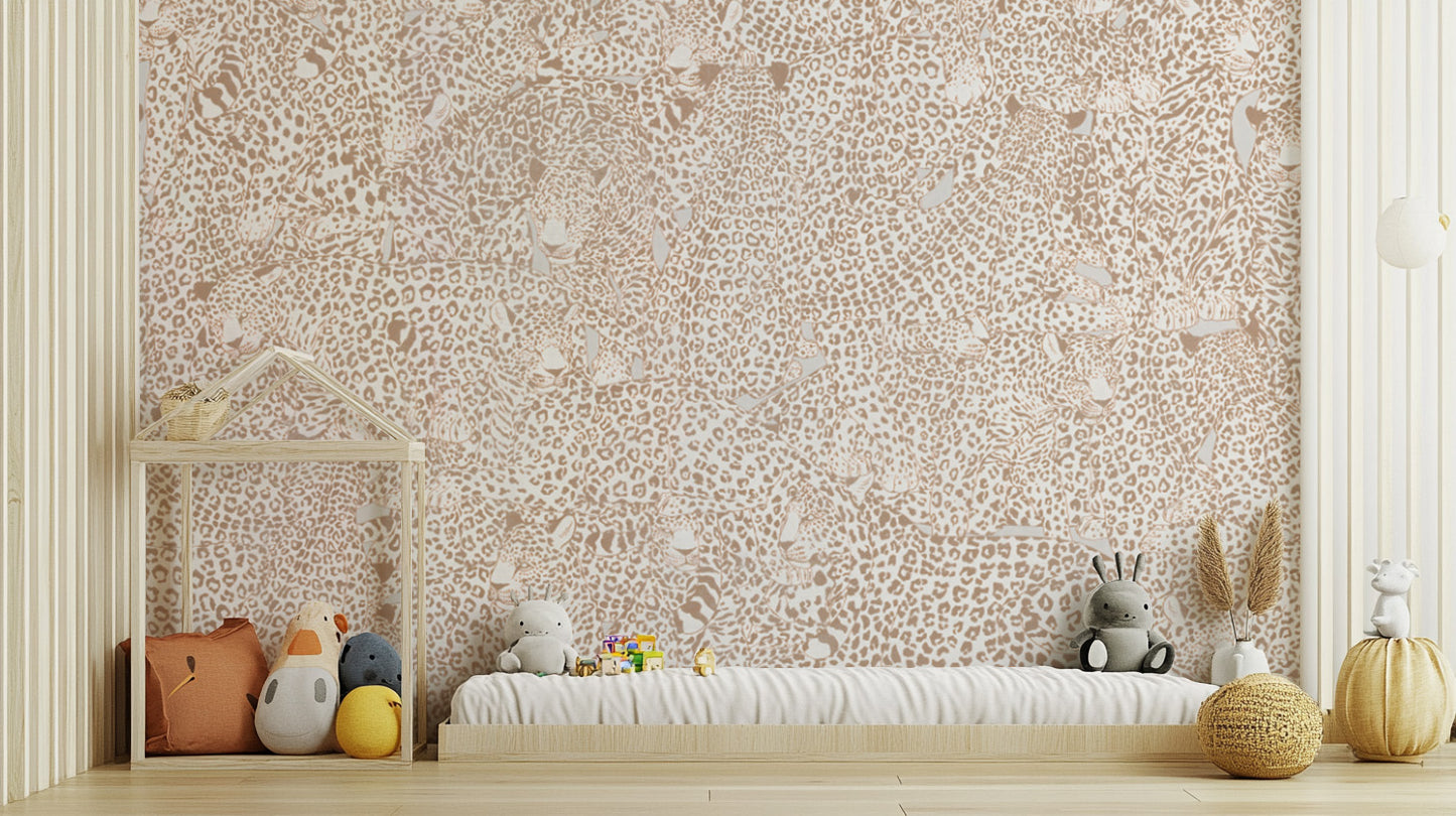 Playful cheetah print wallpaper for bold and fun decor.
