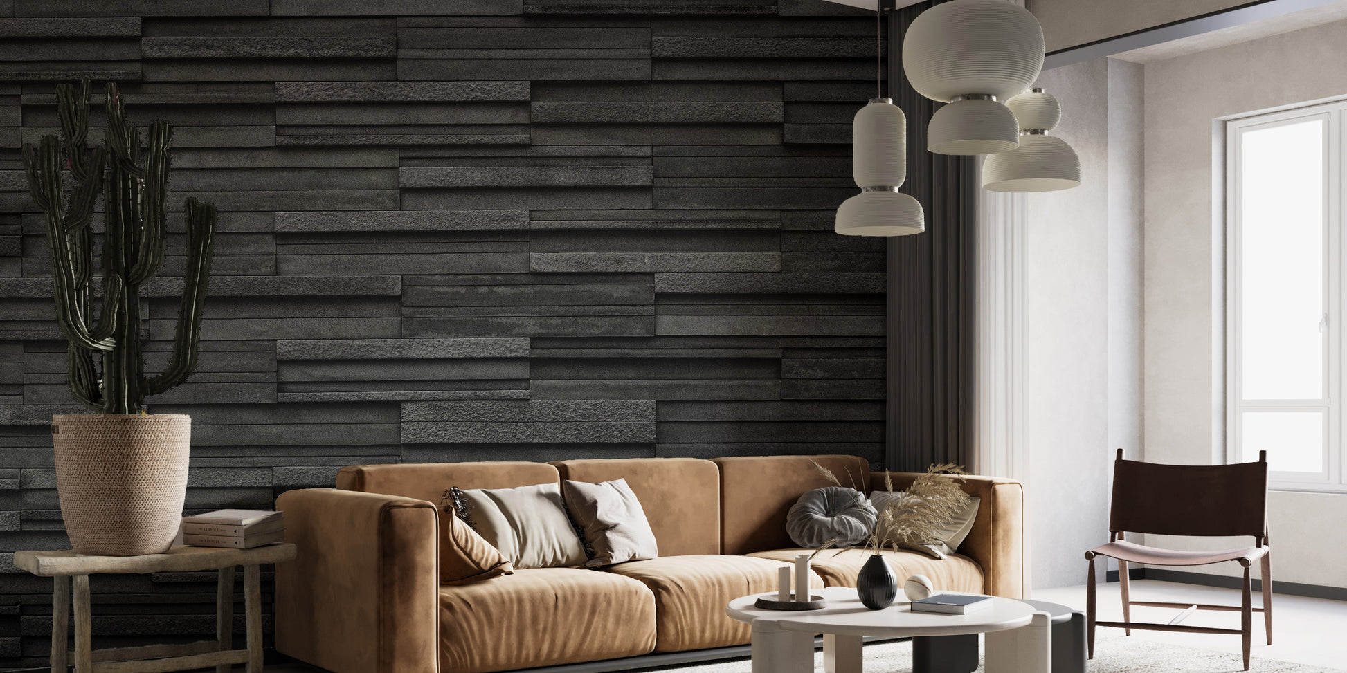 Textured black slate mural for accent walls
