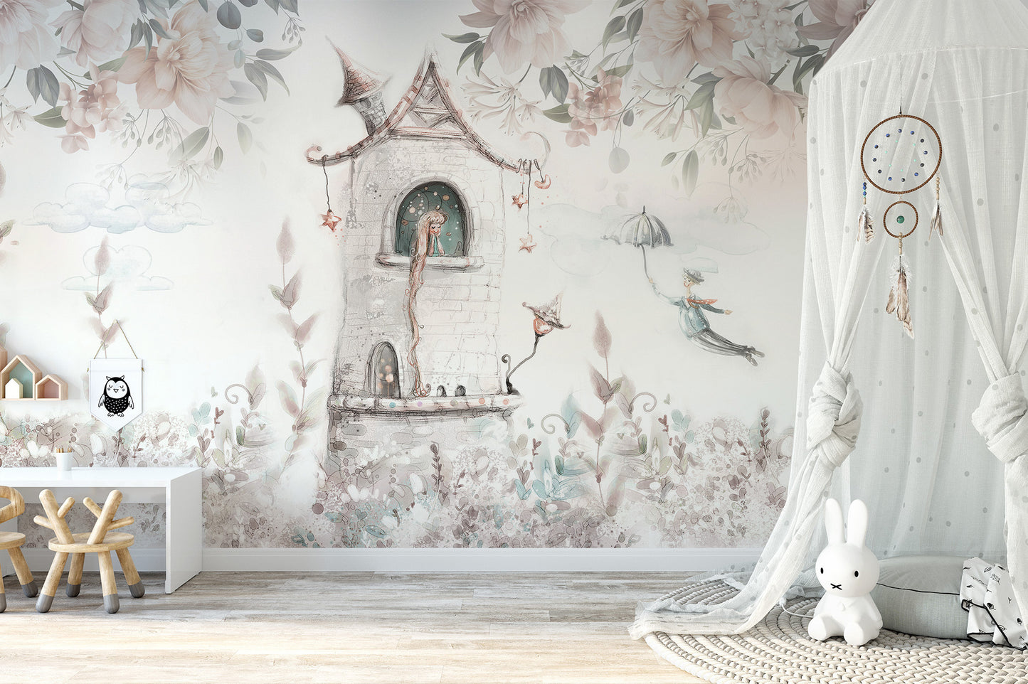 Princess Tower Floral Wallpaper Mural