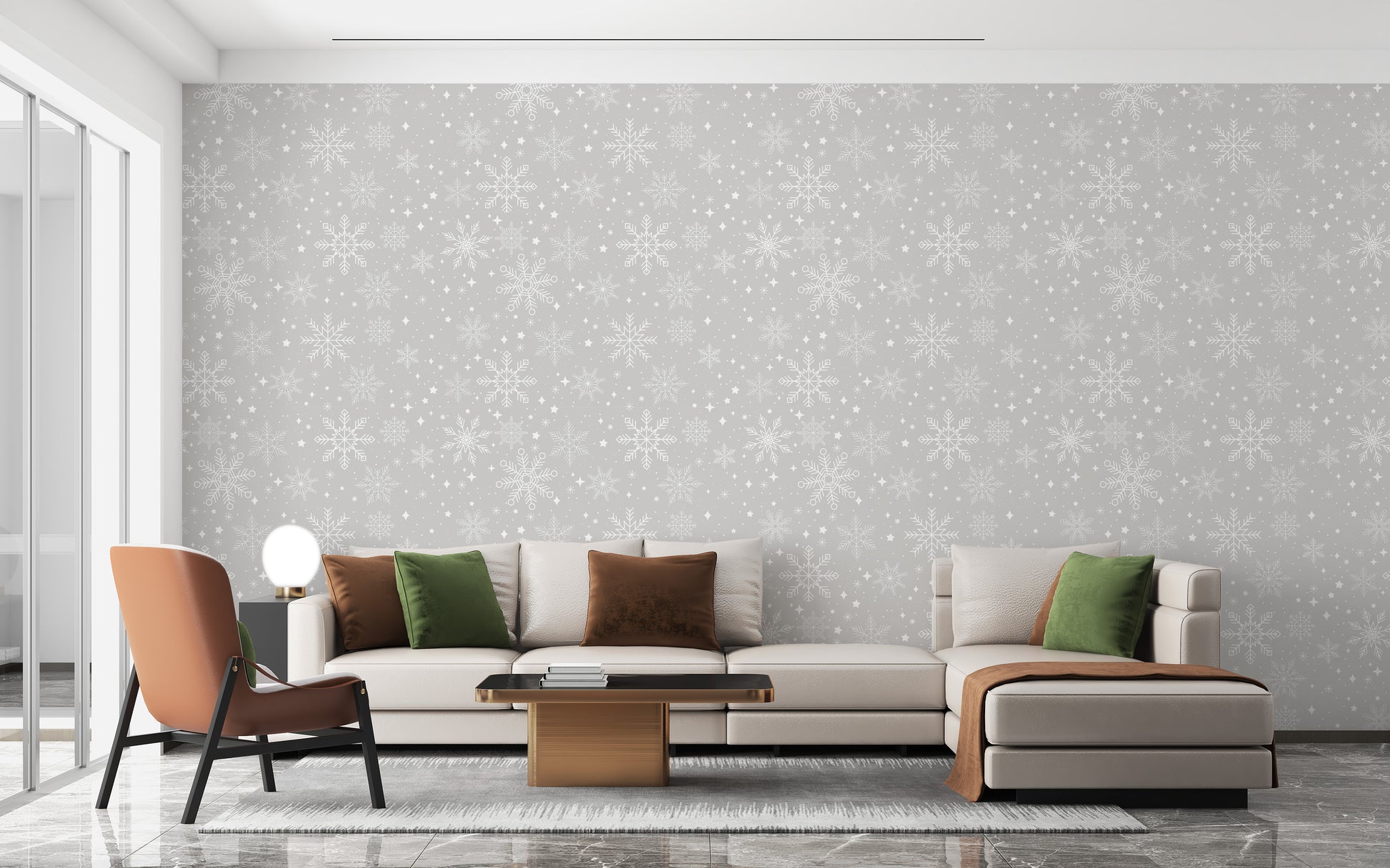 Gray wallpaper with snowflake pattern design
