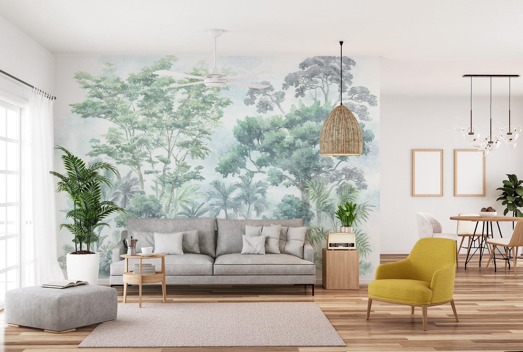 Vibrant wallpaper featuring tropical jungle design
