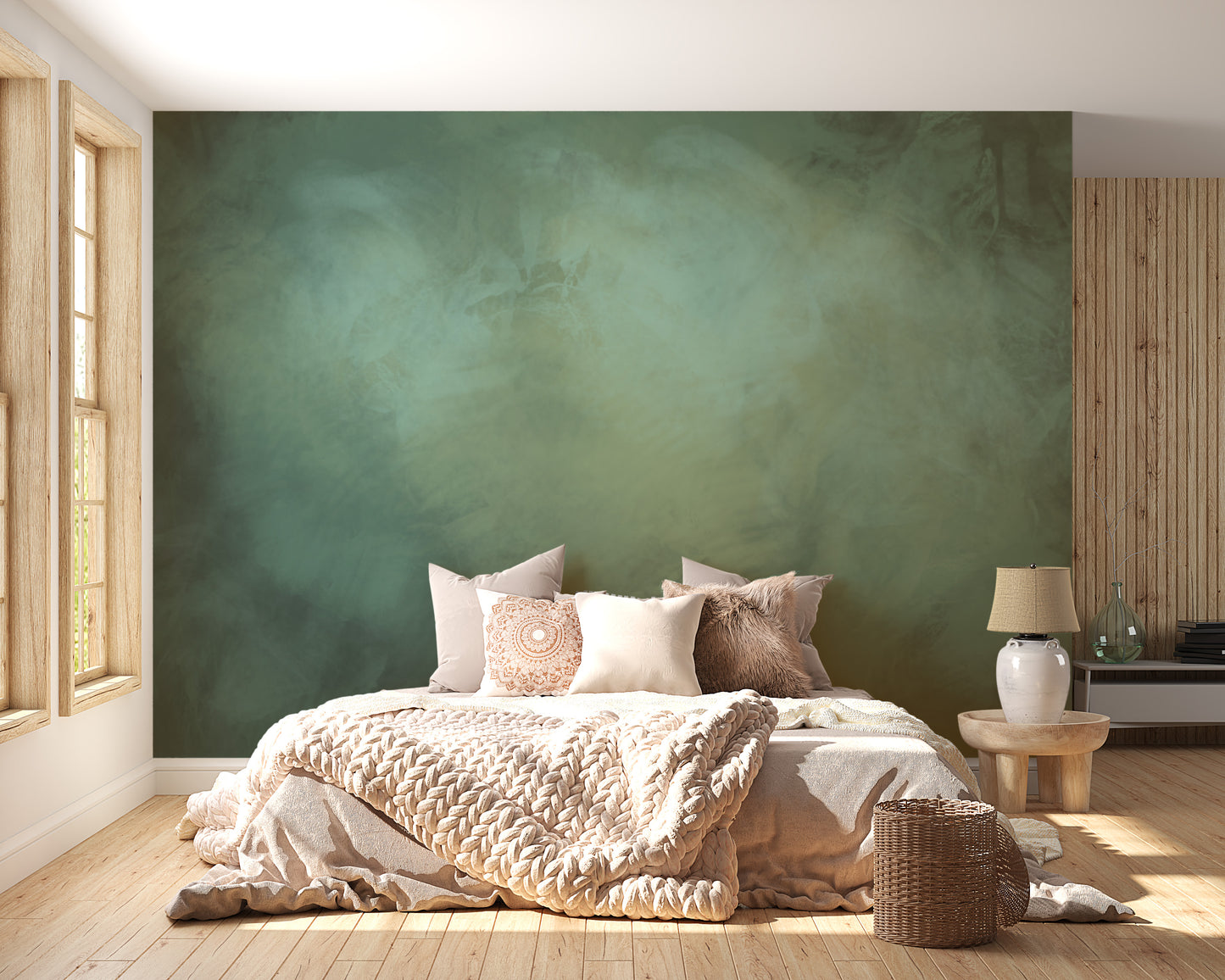 Soft aqua marble wallpaper mural for tranquil bedroom decor.