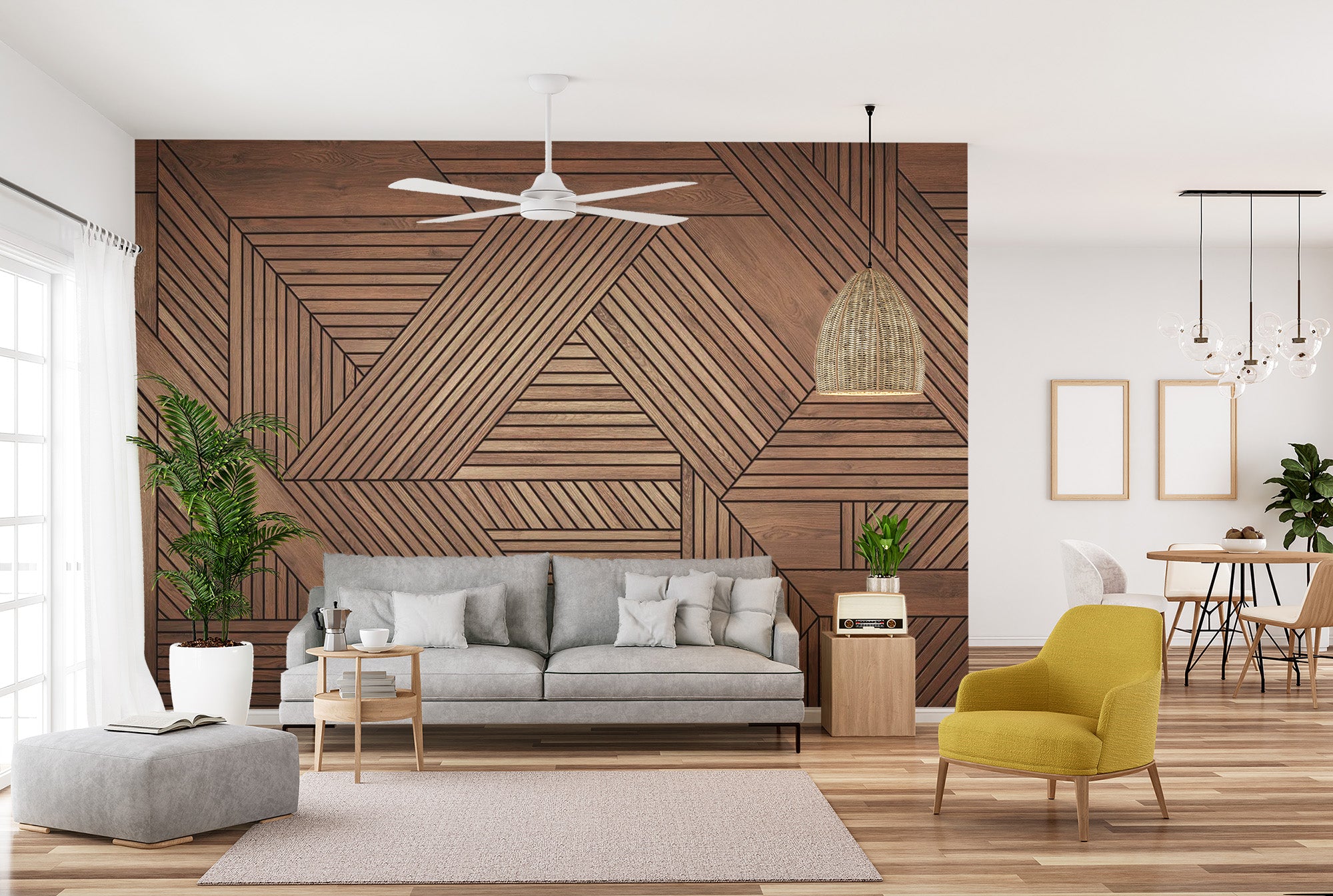 Modern geometric wooden wallpaper for spaces
