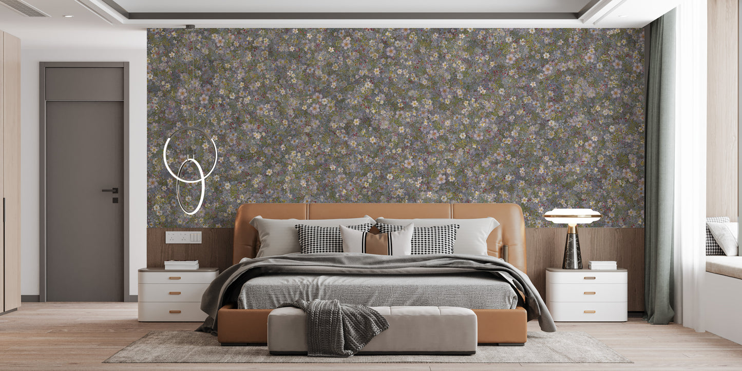 Embroidery Wild Flowers Lila White Wallpaper Murals