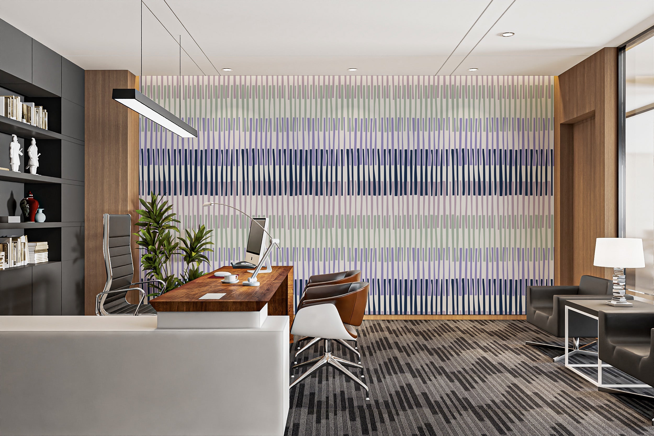 Stylish Lilac Striped Wall Mural for Interiors
