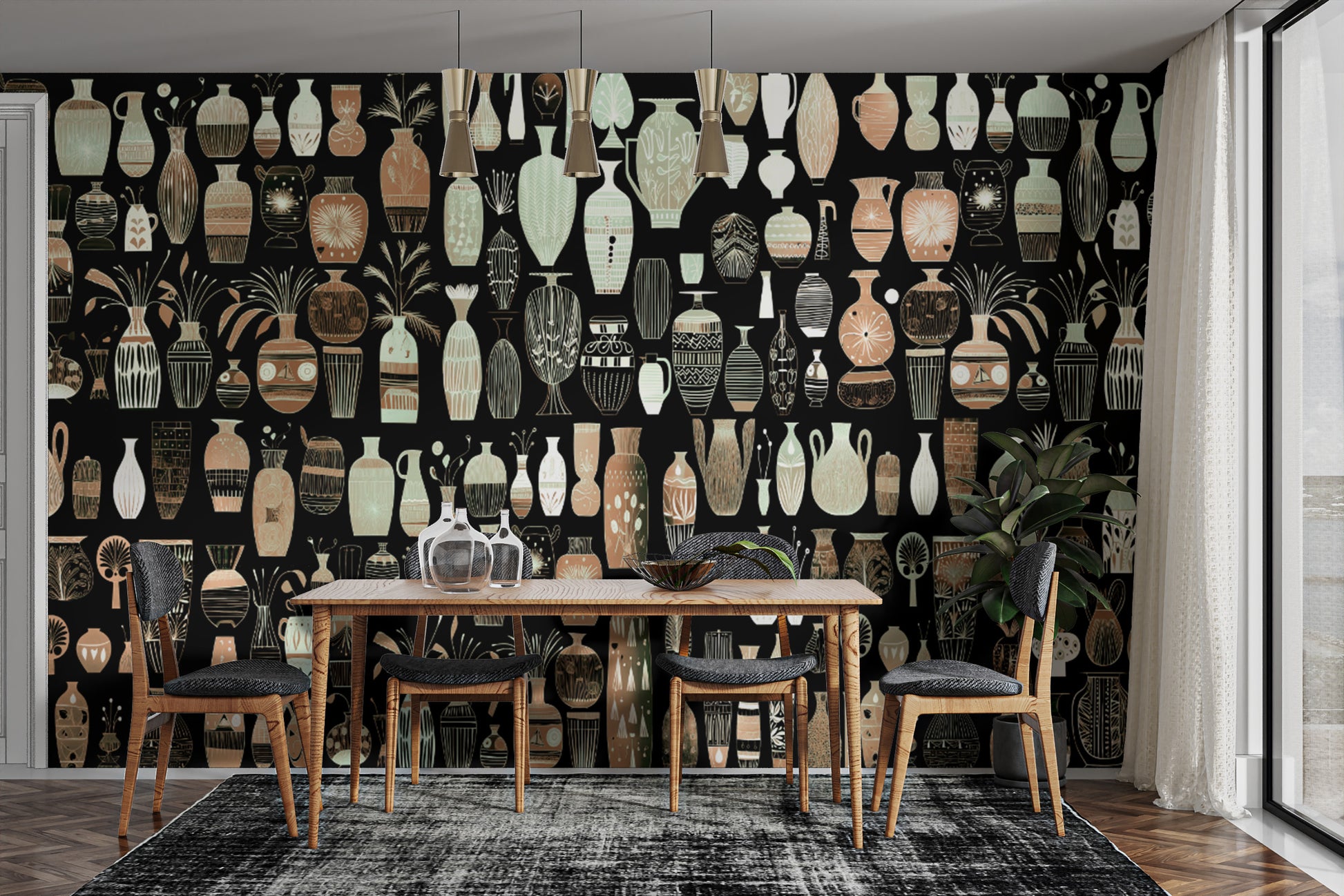 Woodcut Vase Design Wallpaper Murals - Giffywalls