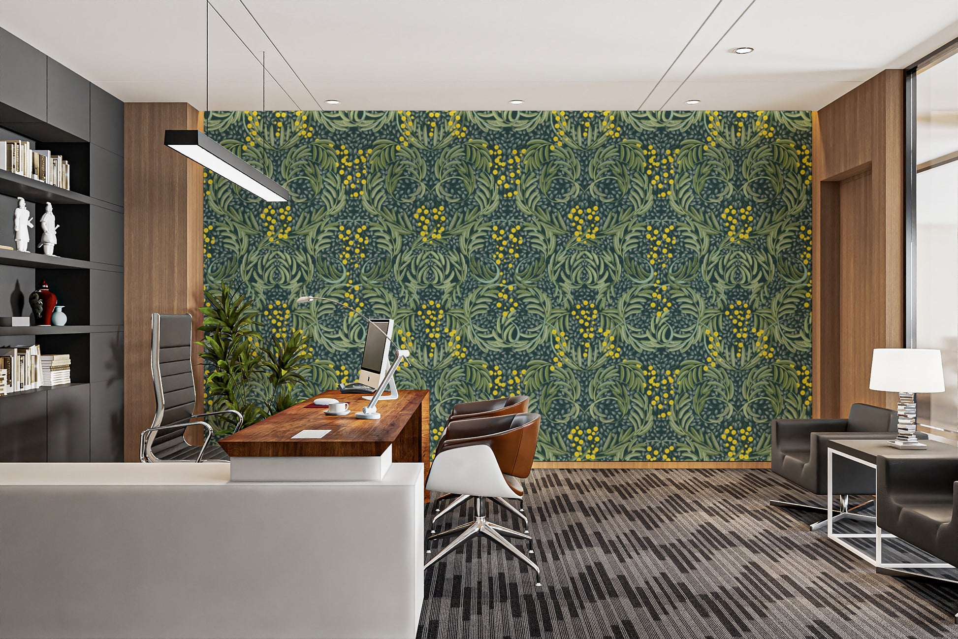 Reusable wallpaper with lush mosaic floral patterns