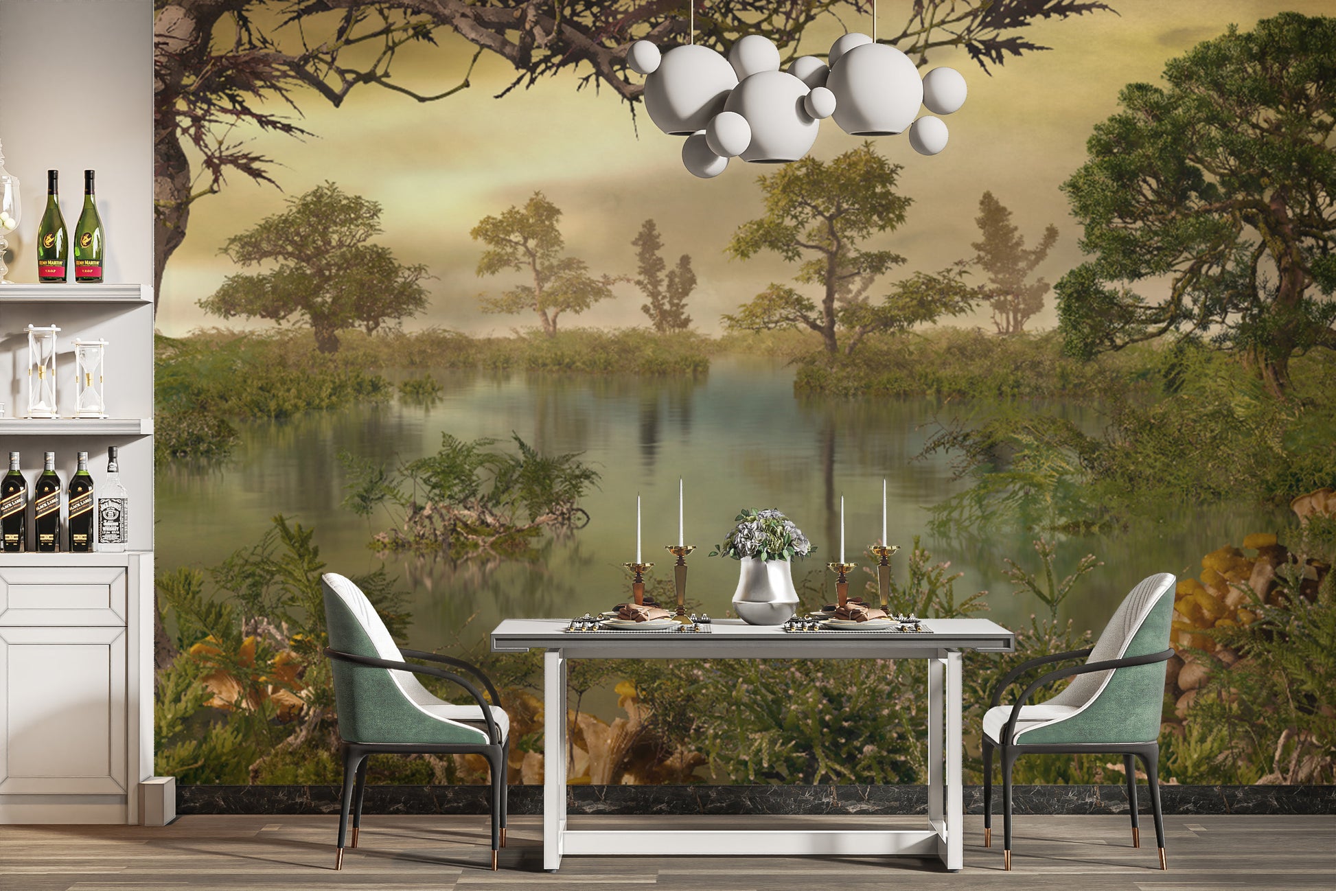 Add autumn charm with this landscape forest mural wallpaper design.