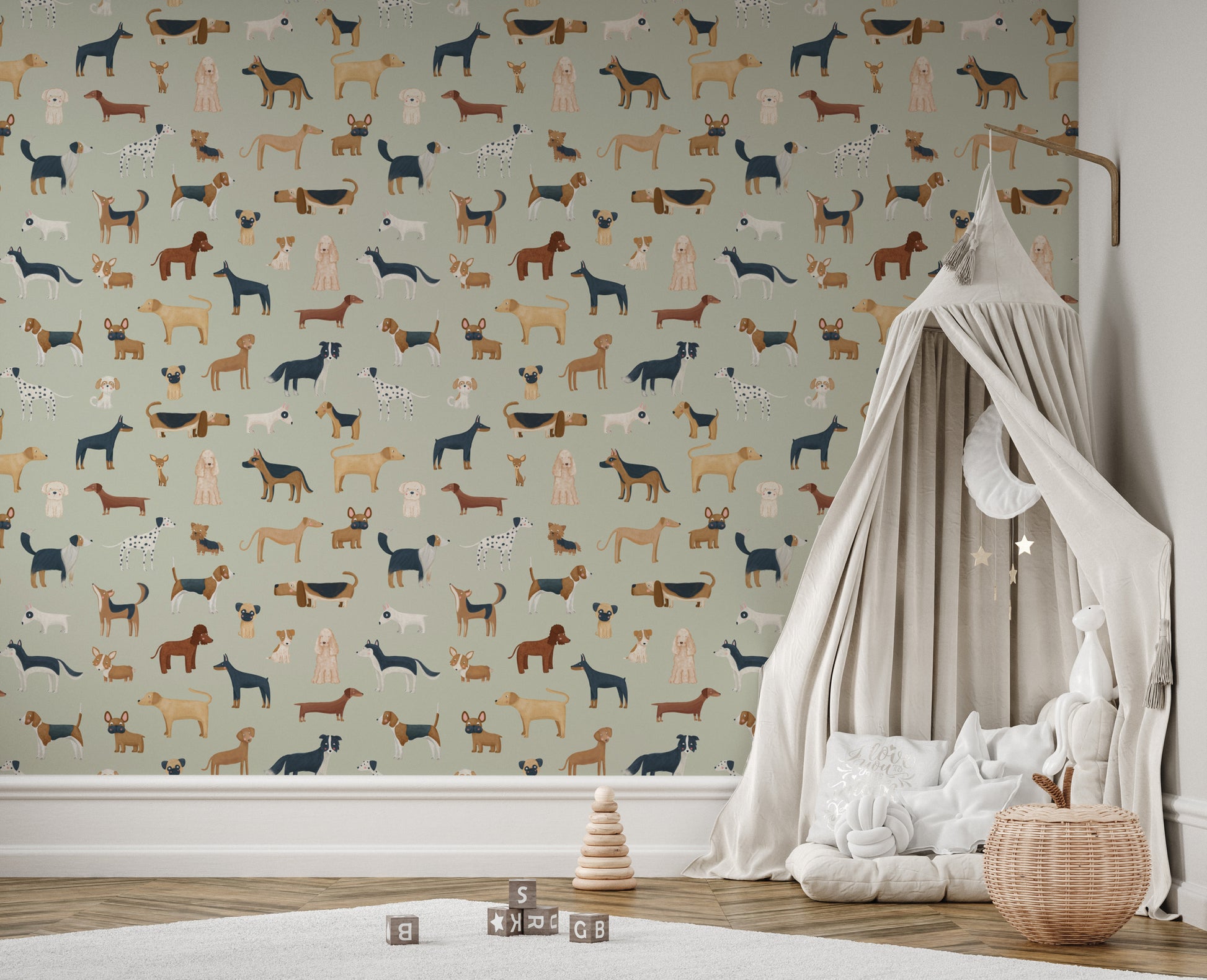 Adorable dog wallpaper ideal for children's room
