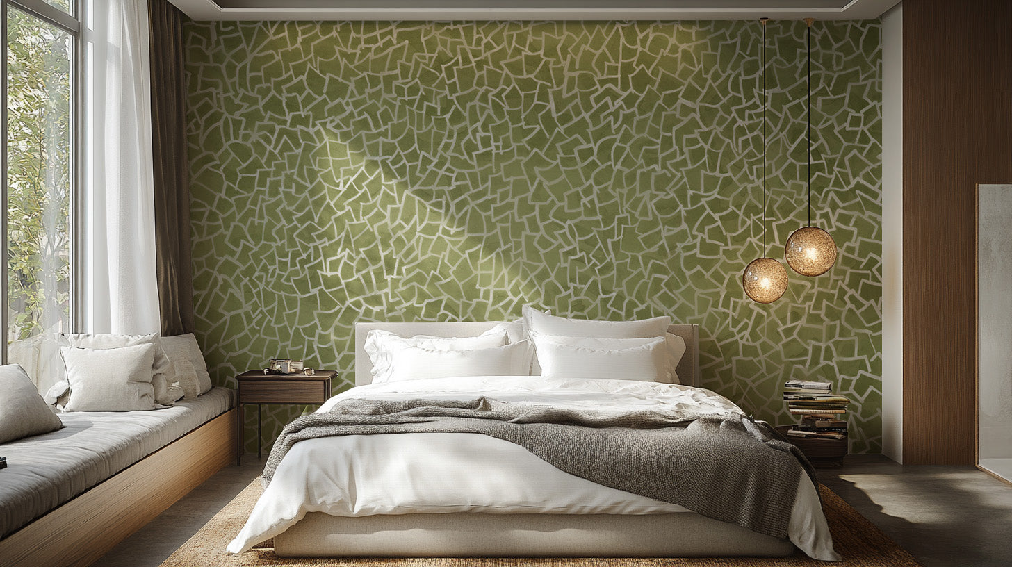 Modern Green Glimmer mural with subtle and refined textures.
