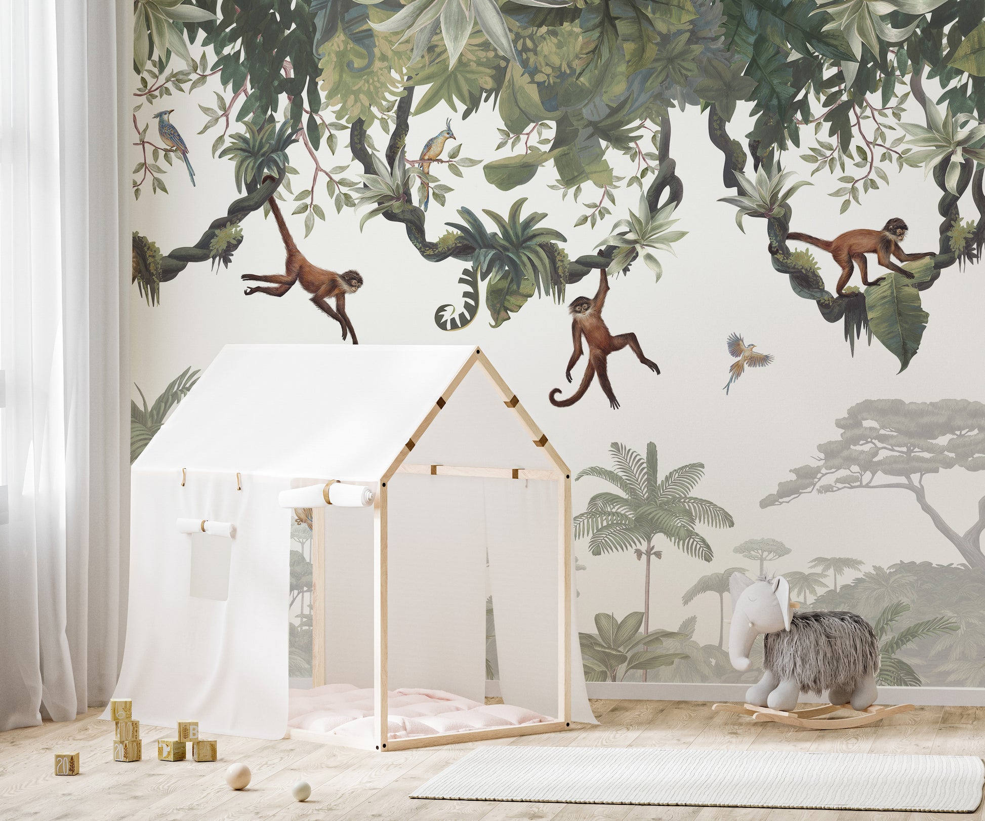 Cheeky monkeys-themed wallpaper for tropical decor inspiration