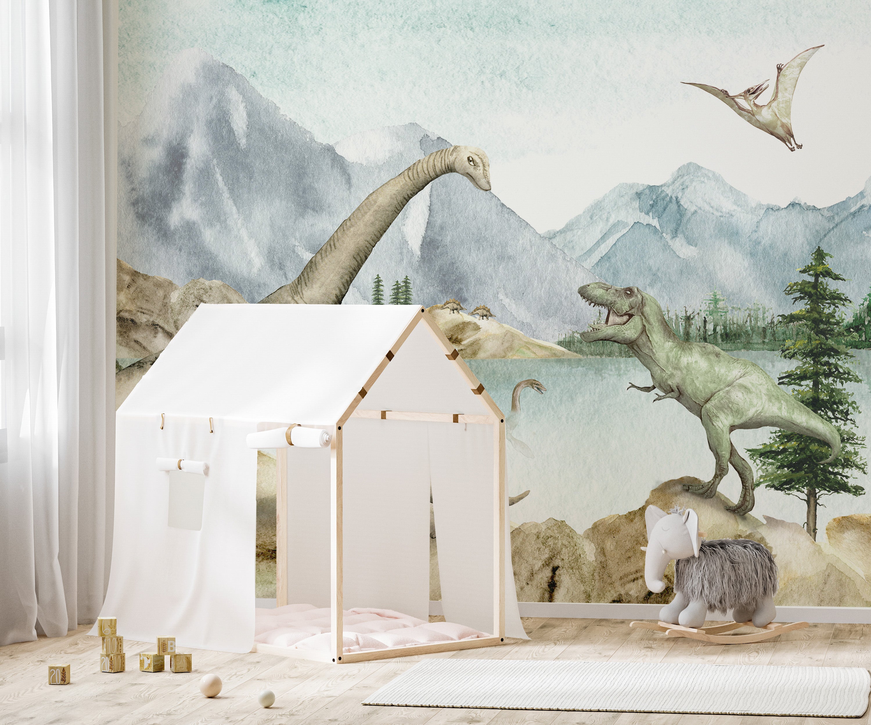 Dinosaur wallpaper murals for kids room with playful design