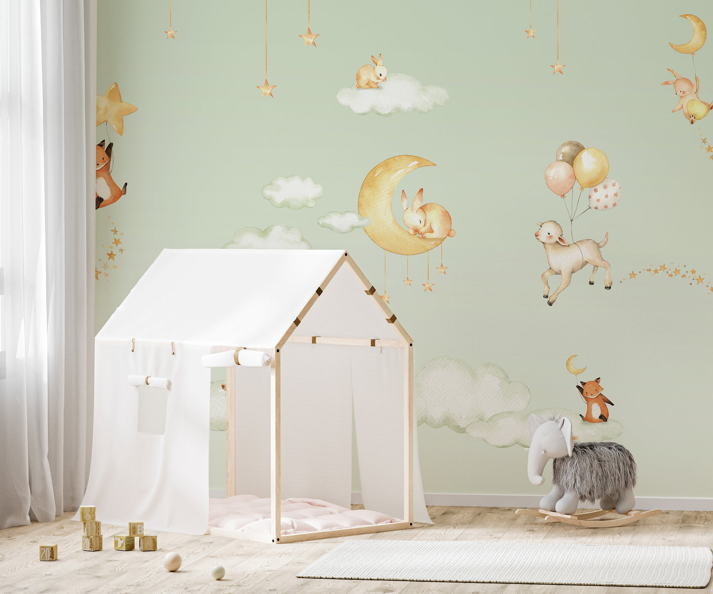 Green Sweet dreams wallpaper for kids room