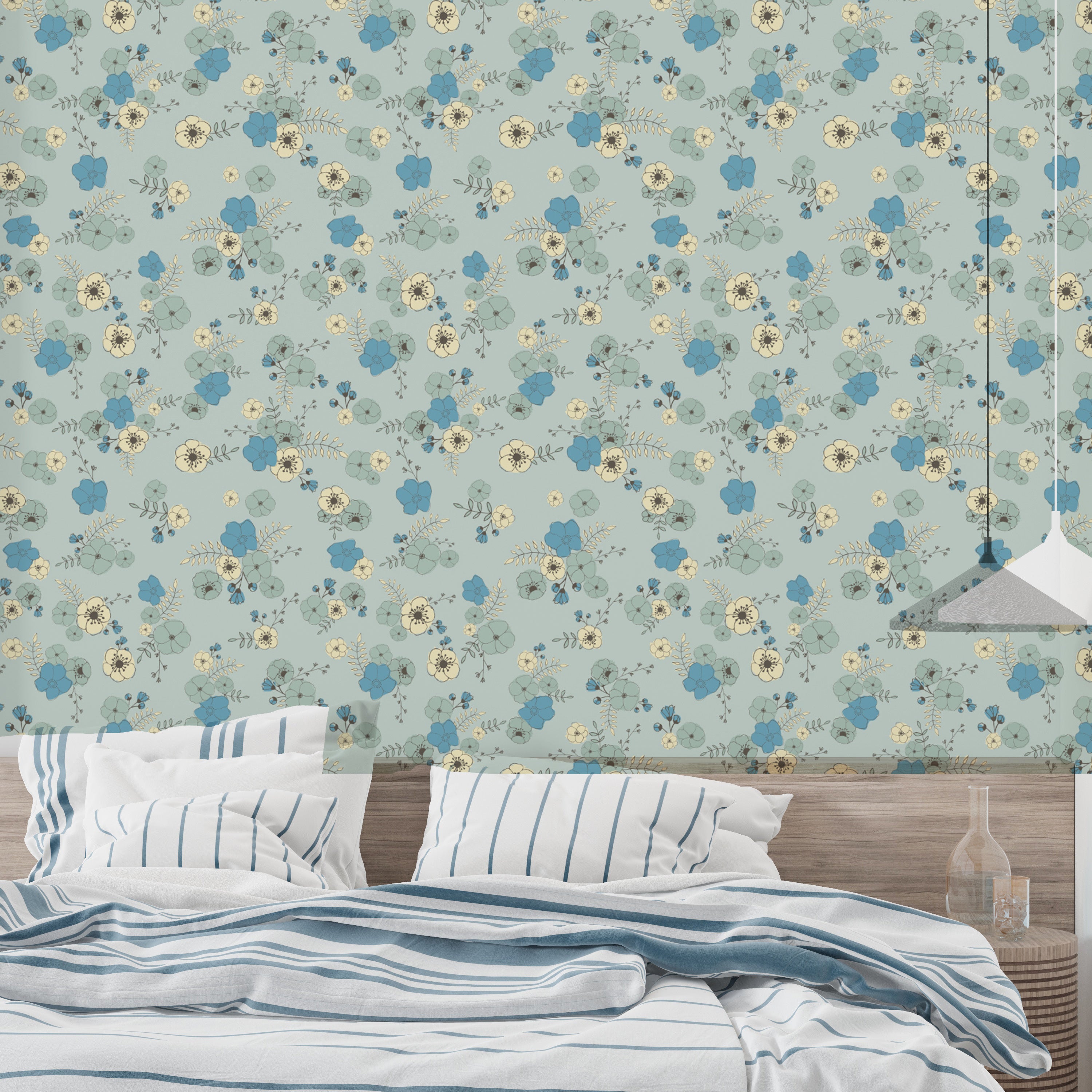 Soft ditsy blooms wallpaper for a tranquil and fresh ambiance.
