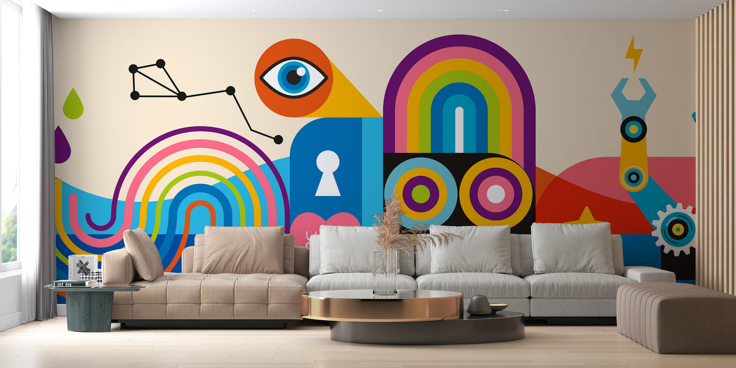 Vibrant Geometric Art Mural