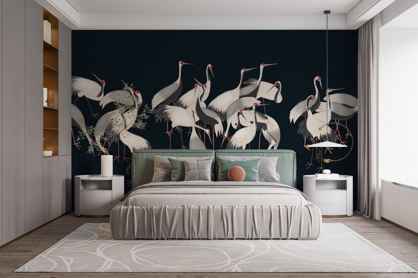 White cranes wallpaper for bedrooms