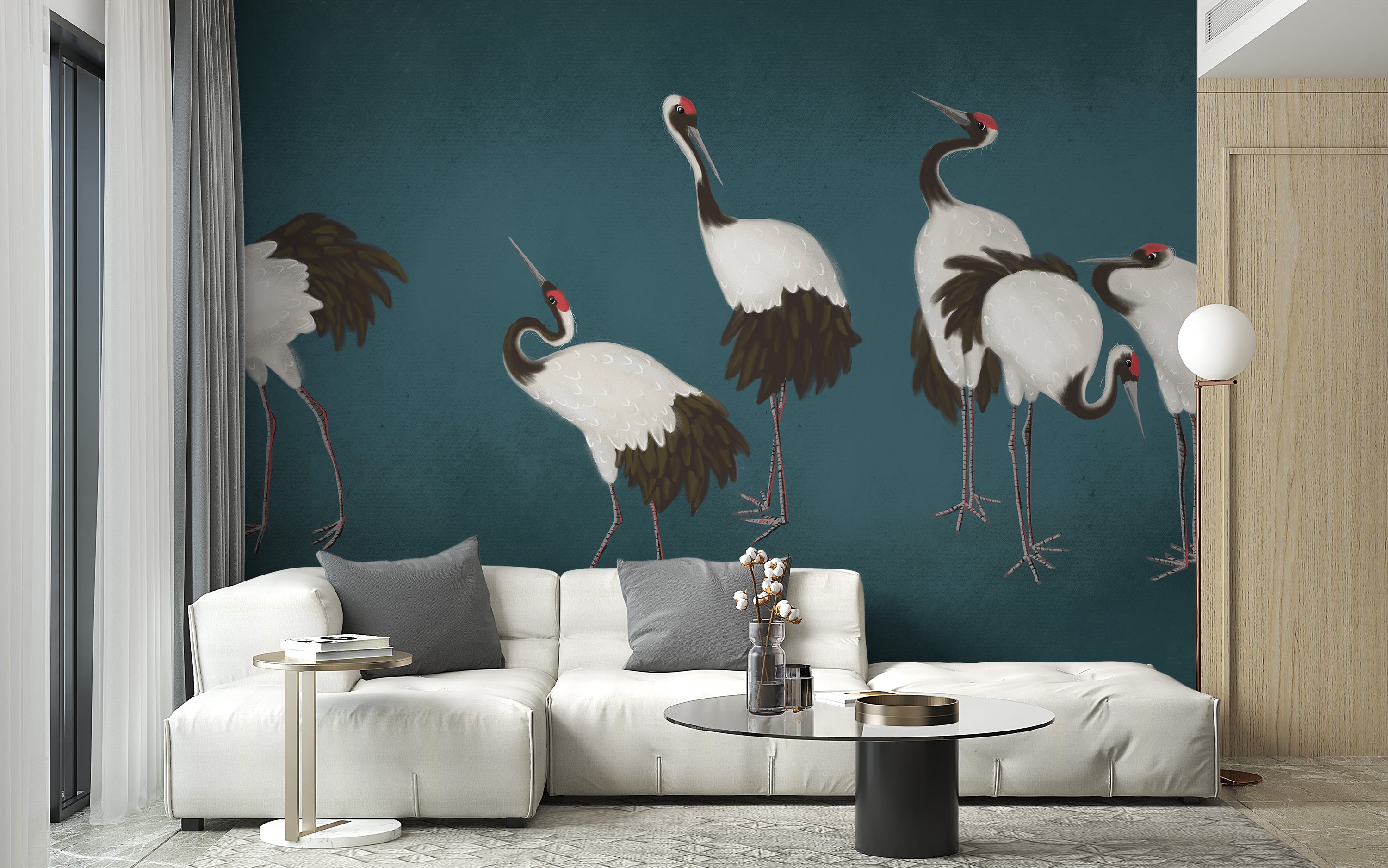 Graceful crane wallpaper for living areas