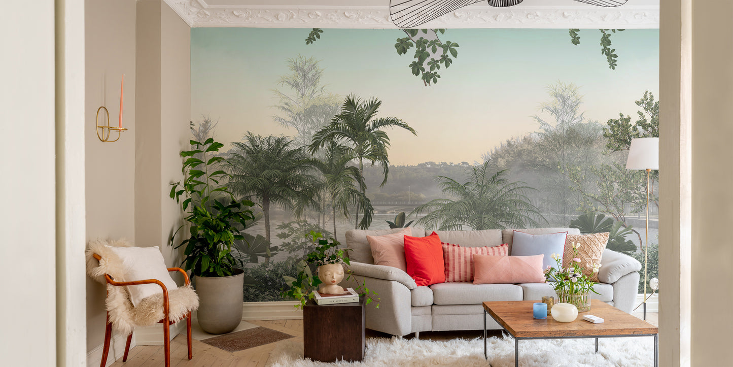 Tropical Trees Under Cerulean Skies Wallpaper Mural