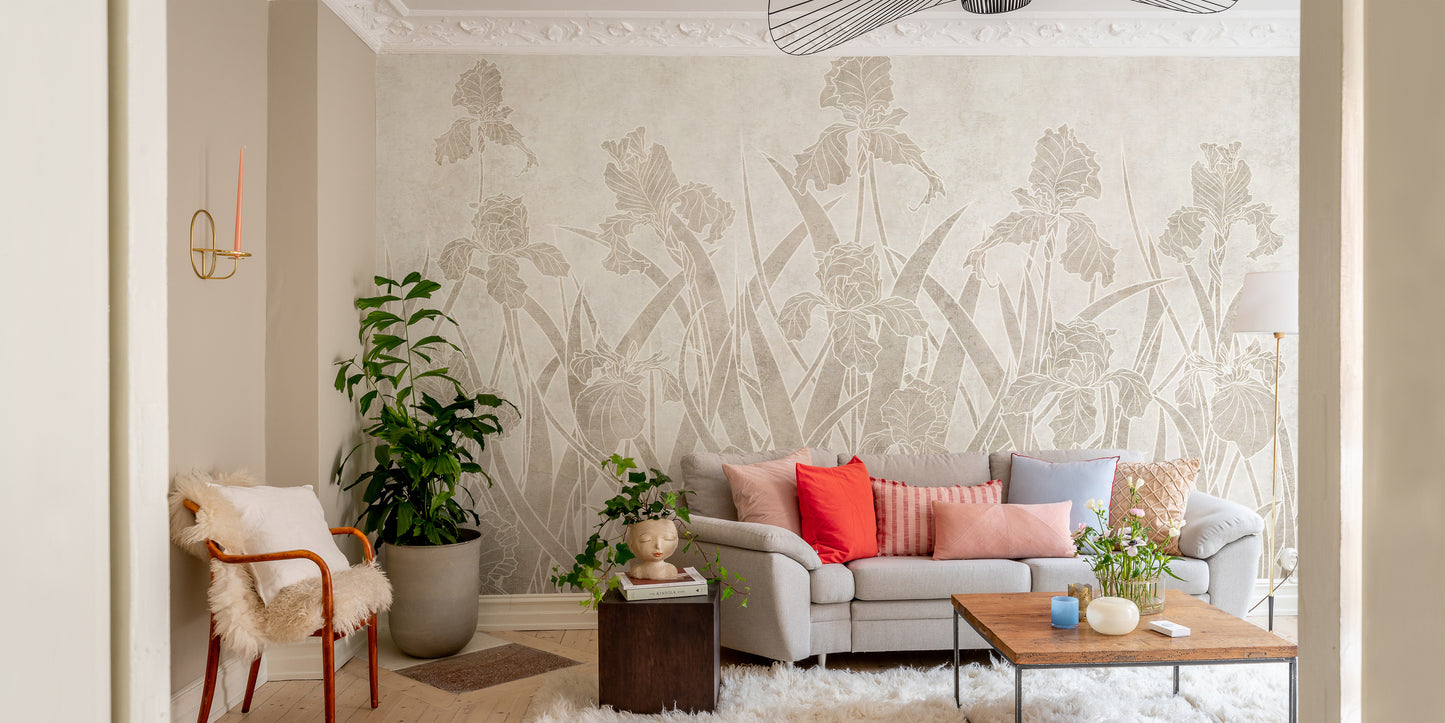 Elegant flowers and shrubs wall mural tones
