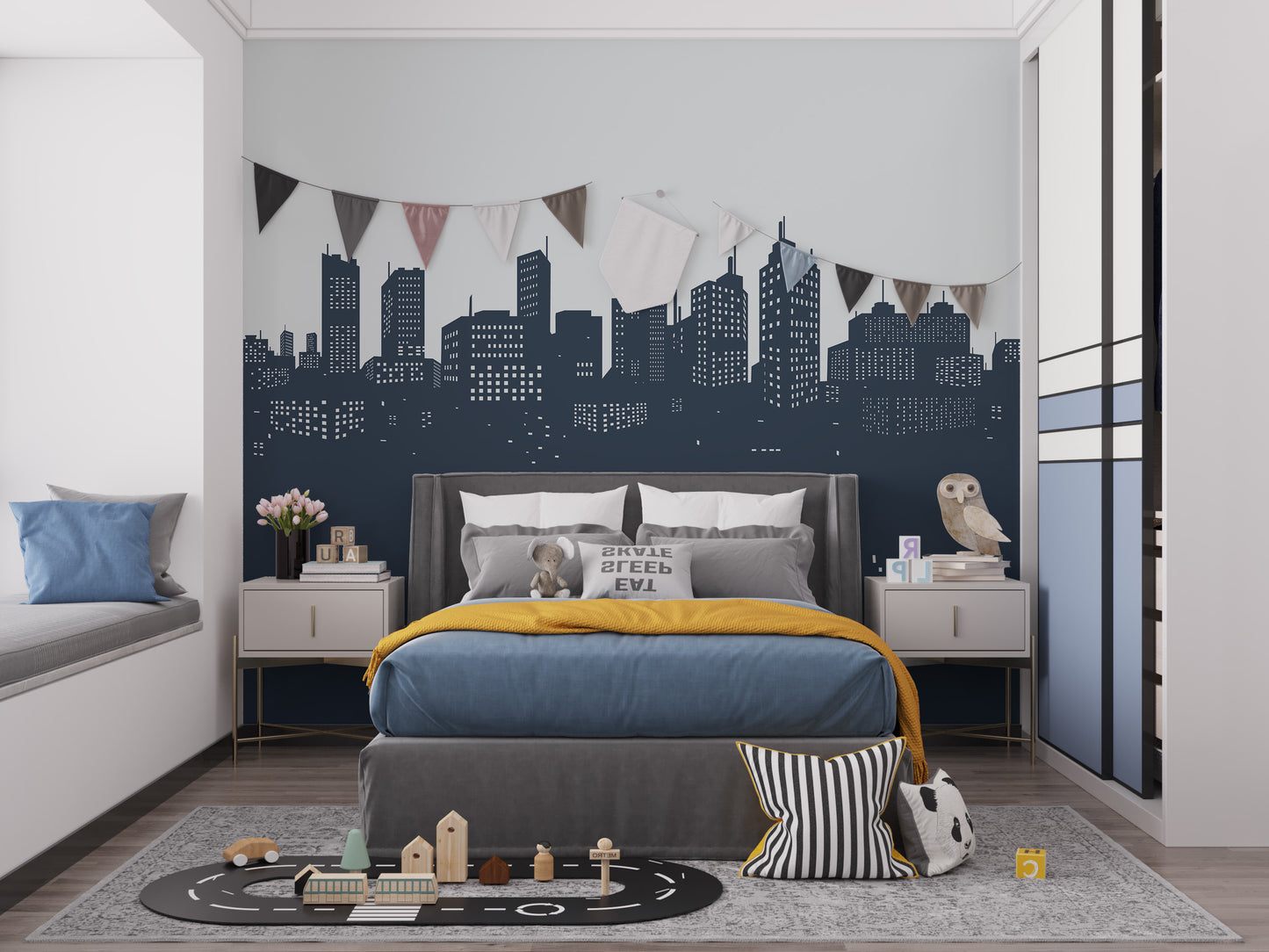 Urban skyline silhouette wallpaper for stylish wall accents