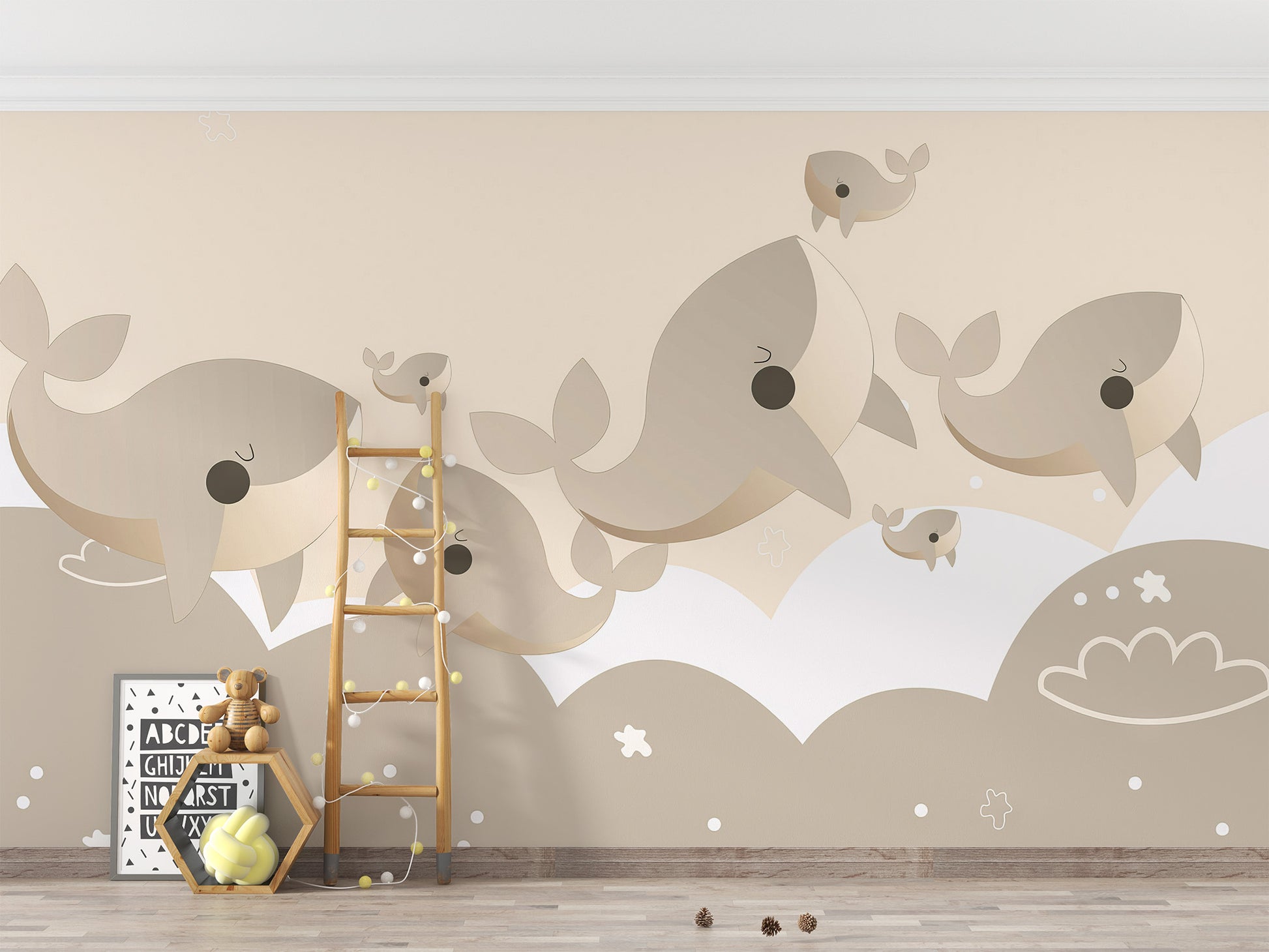 Cozy nursery vibes with Cuddly Cetaceans whale wallpaper