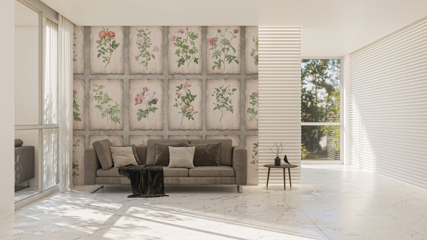 Heritage botanical mural for timeless wall decor