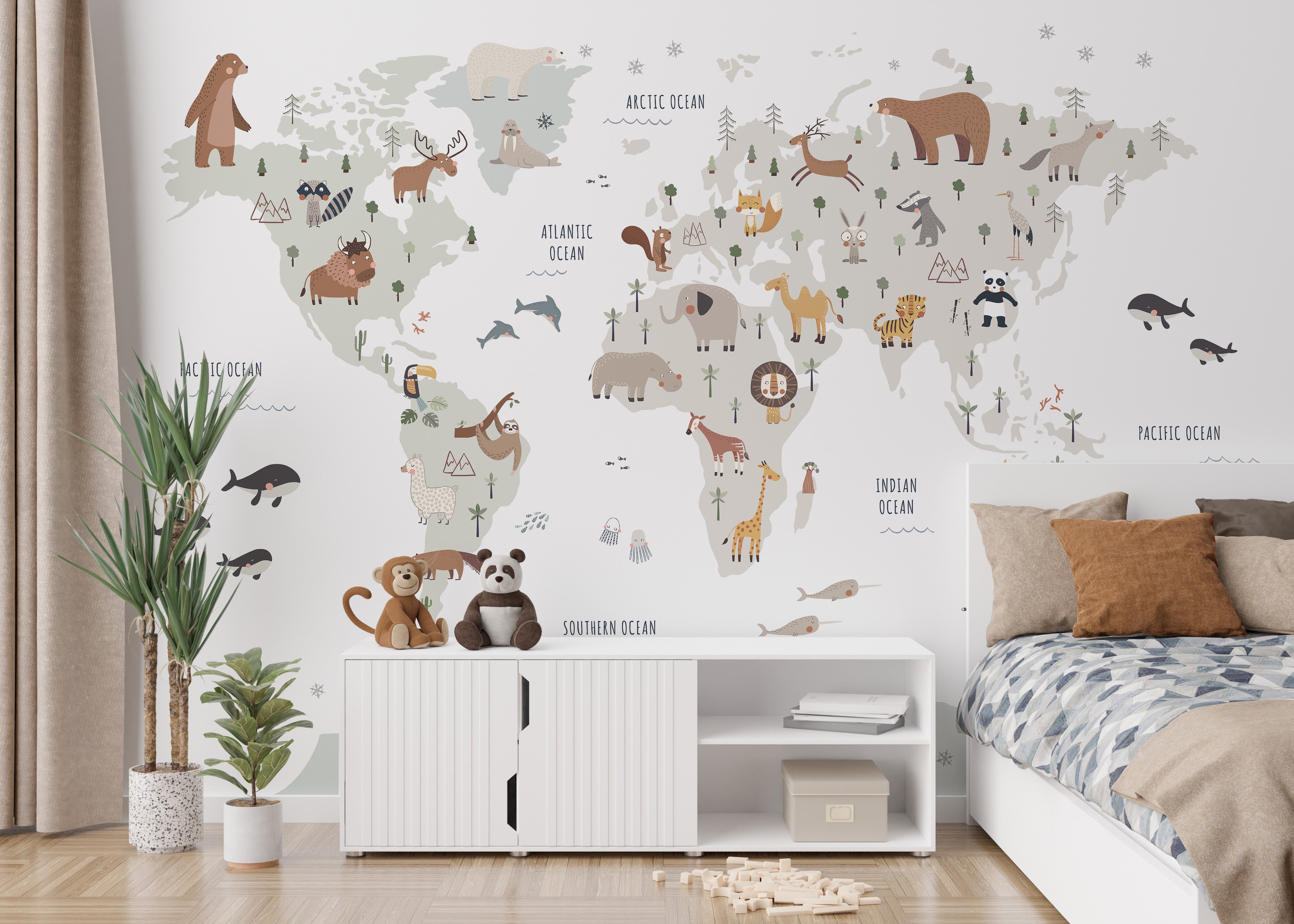 Nursery wallpaper with animals and oceans
