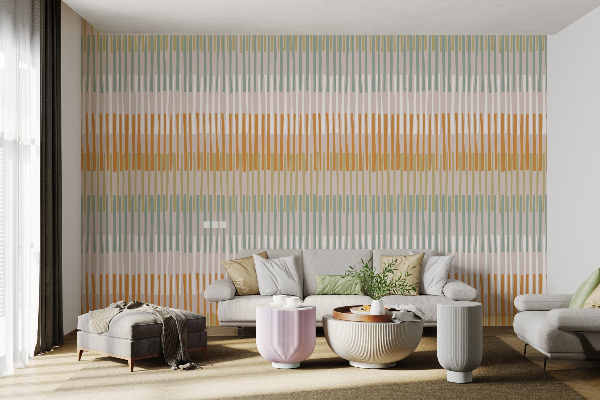 Contemporary Earthy Striped Geometric Wallpaper
