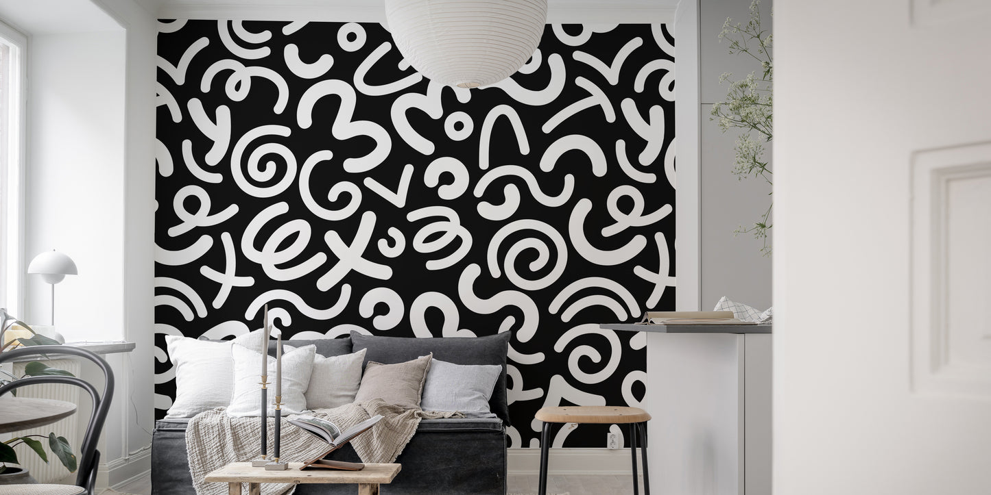 Black and White Abstract Doodle Squiggle Pattern Wallpaper