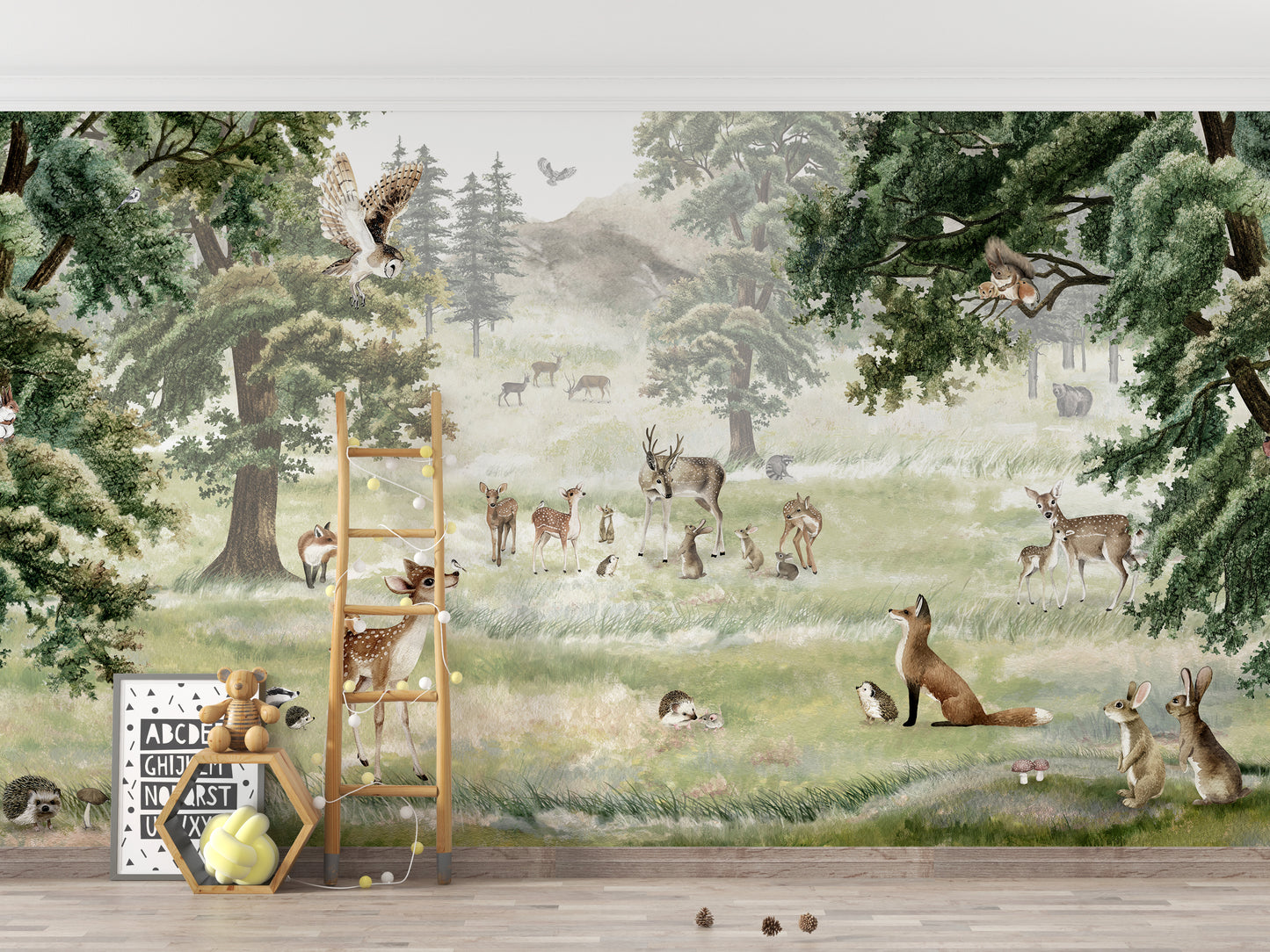 Forest fun wallpaper murals featuring woodland animals