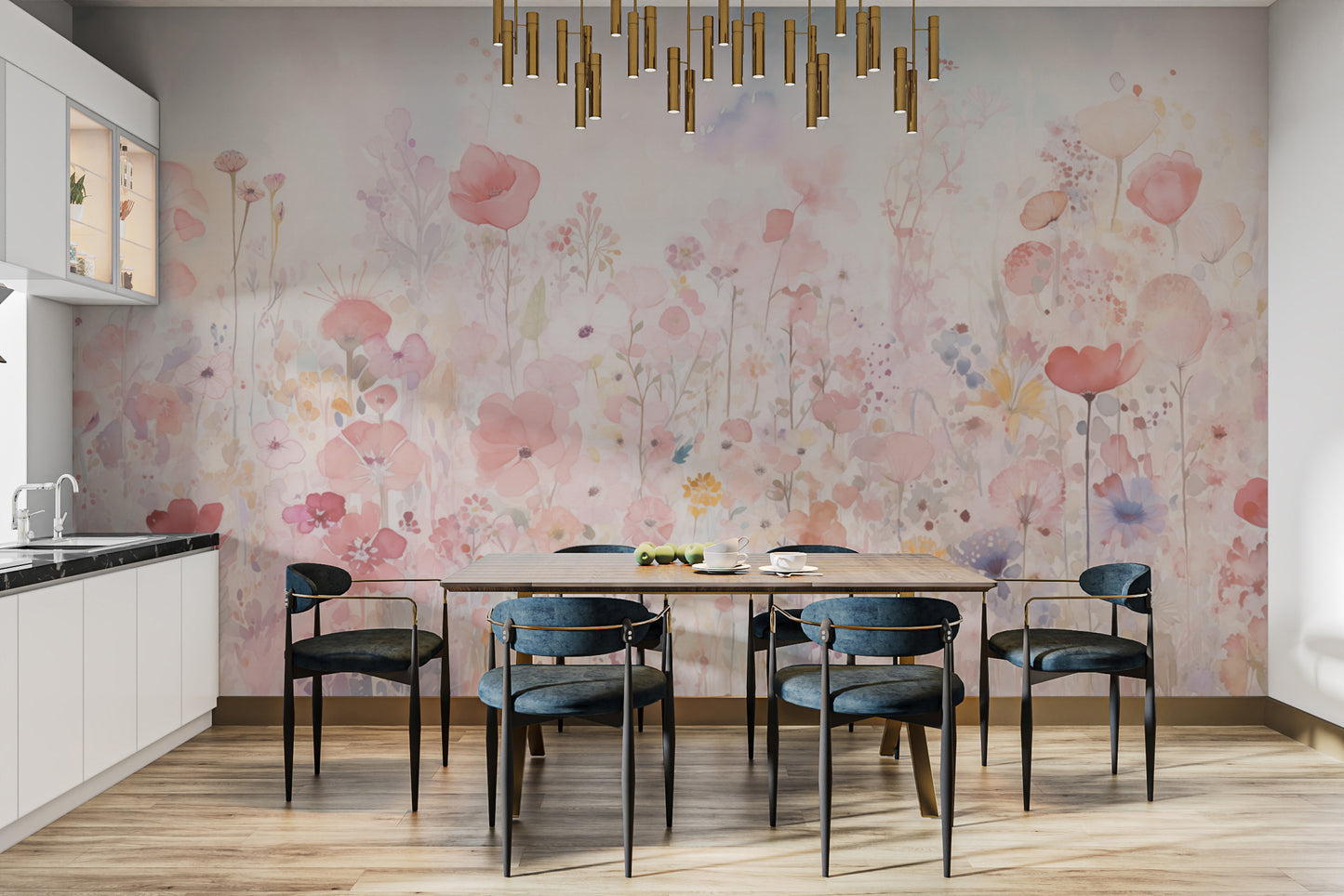 Transform your space with gentle watercolor happy flowers pastel wallpaper.
