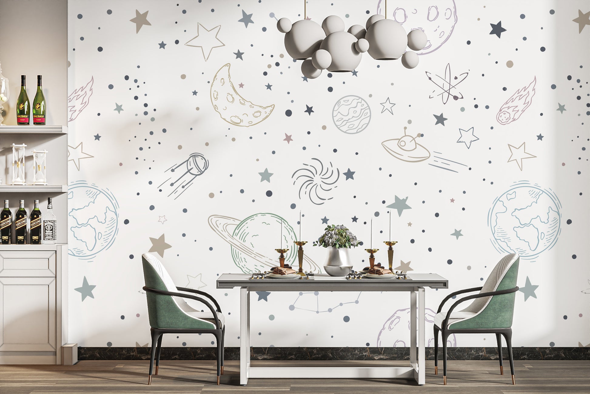 Stellar Sketches Nursery wallpaper for decor