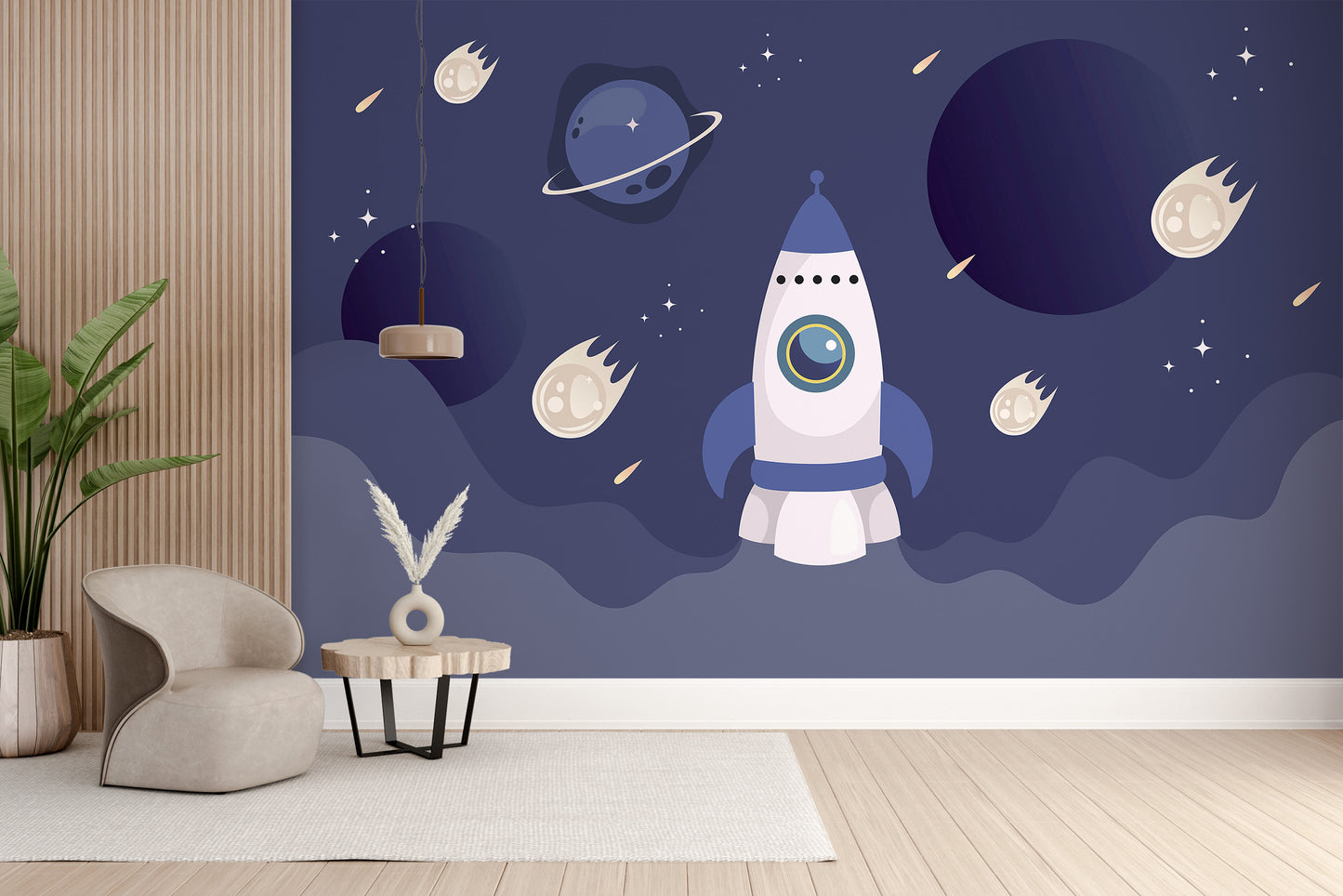 Spaceship-inspired wallpaper inspires dreams in kids’ rooms