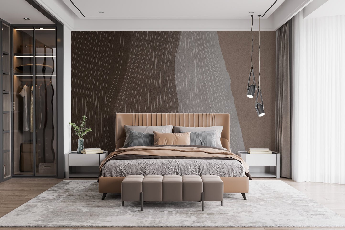 Minimalist neutral toned wall mural decor
