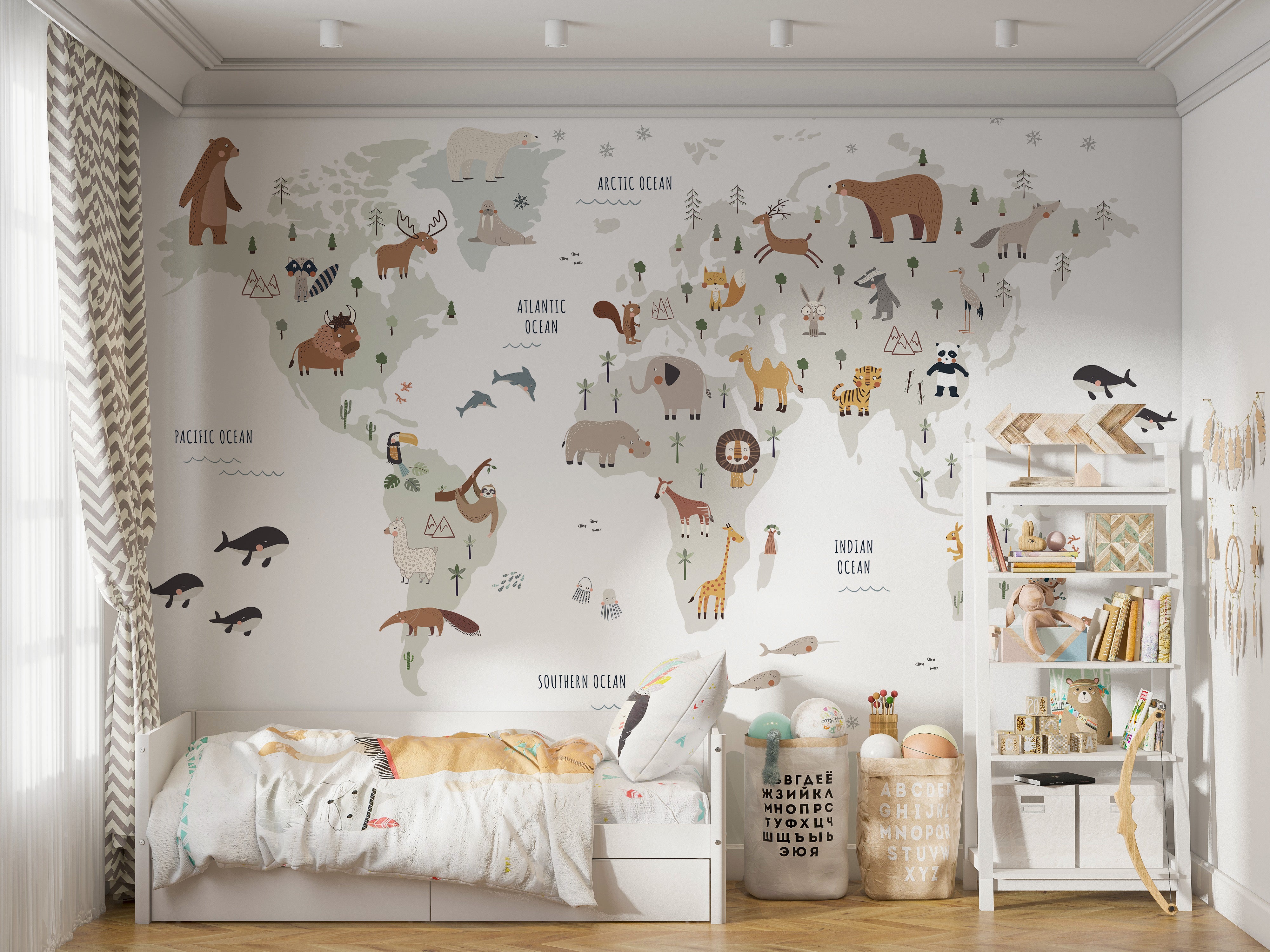 White Animals Map Wallpaper Mural - Giffywalls