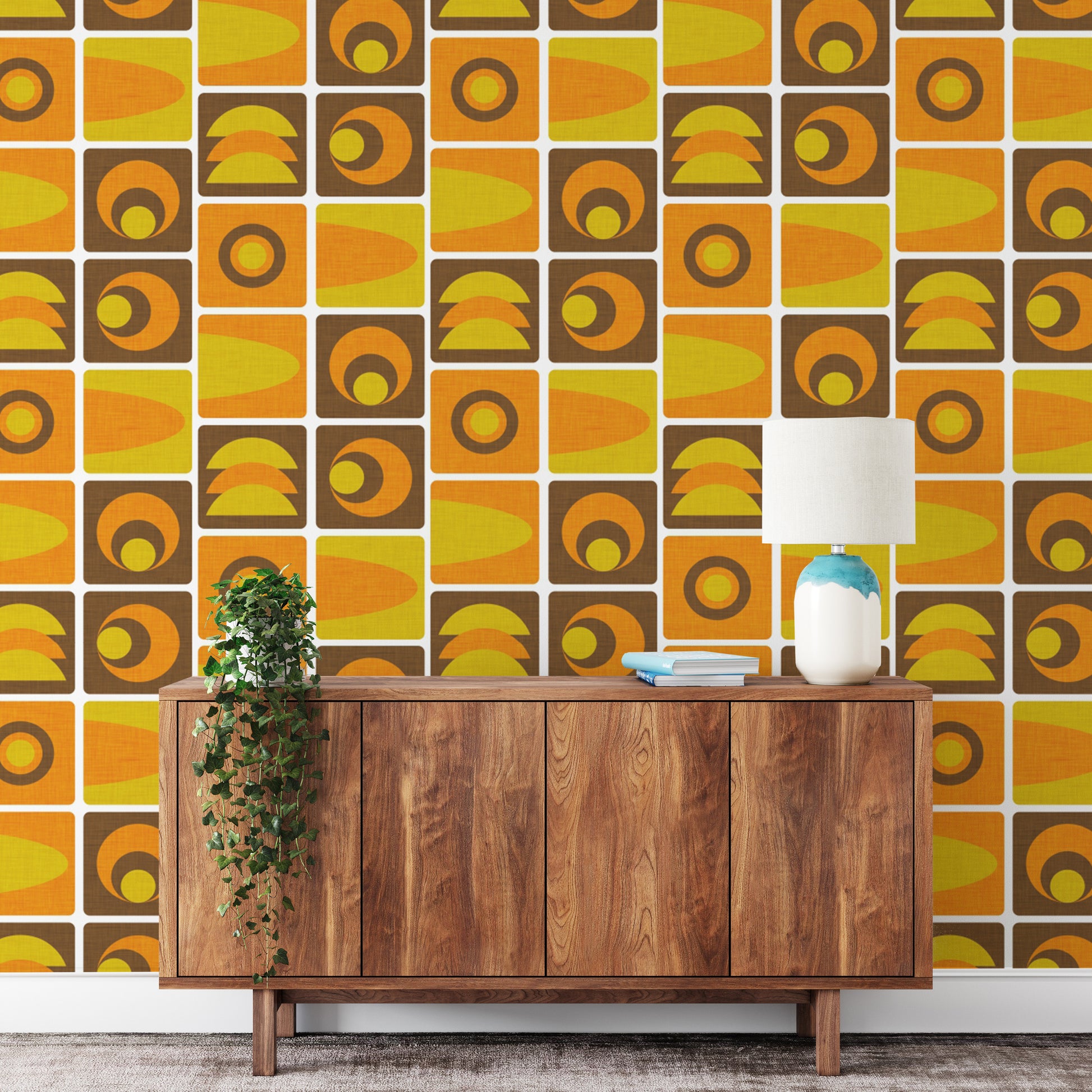 Geometric 70s Cube Geo Brown Wallpaper mural