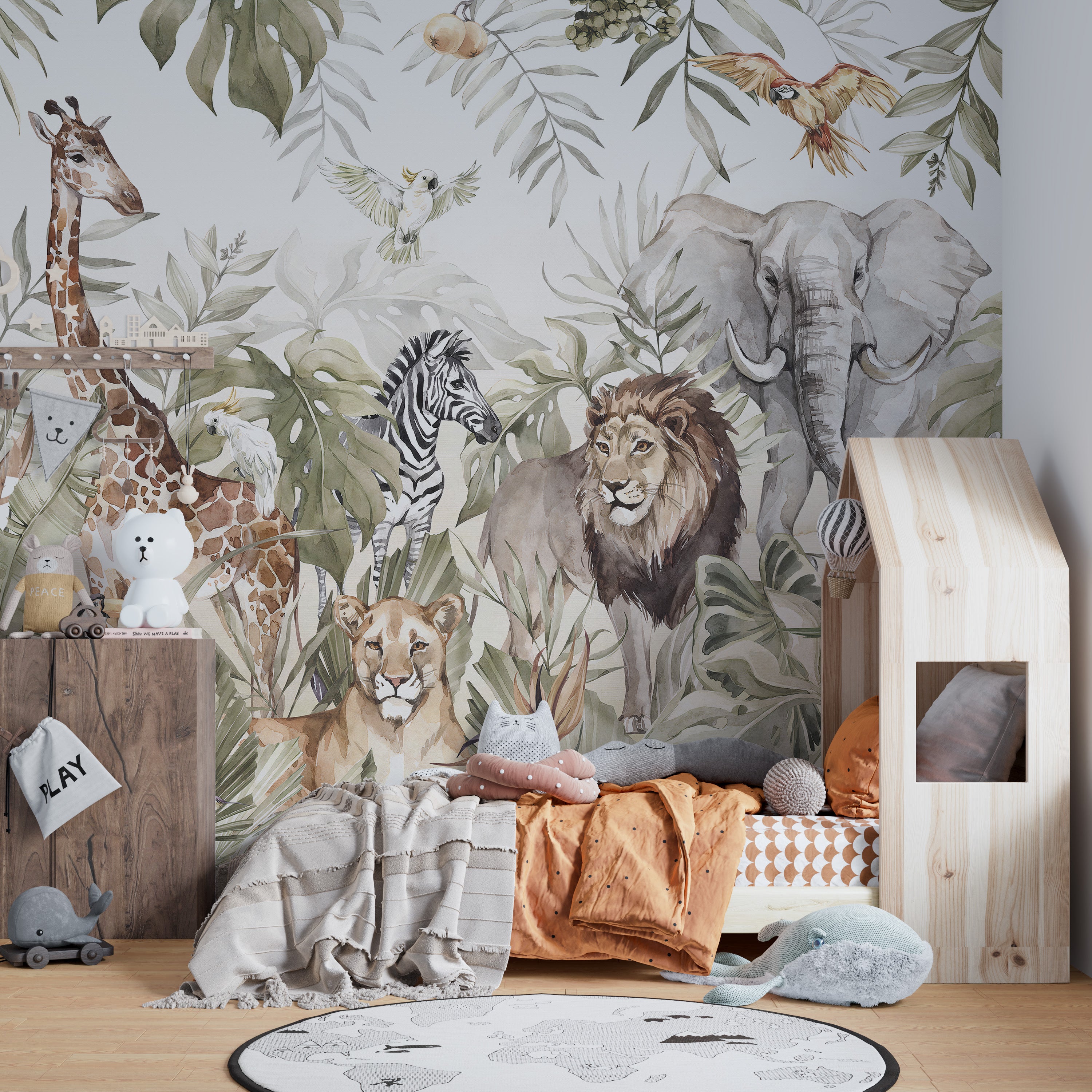 Animal Kingdom Forest Wallpaper with Watercolor Animals
