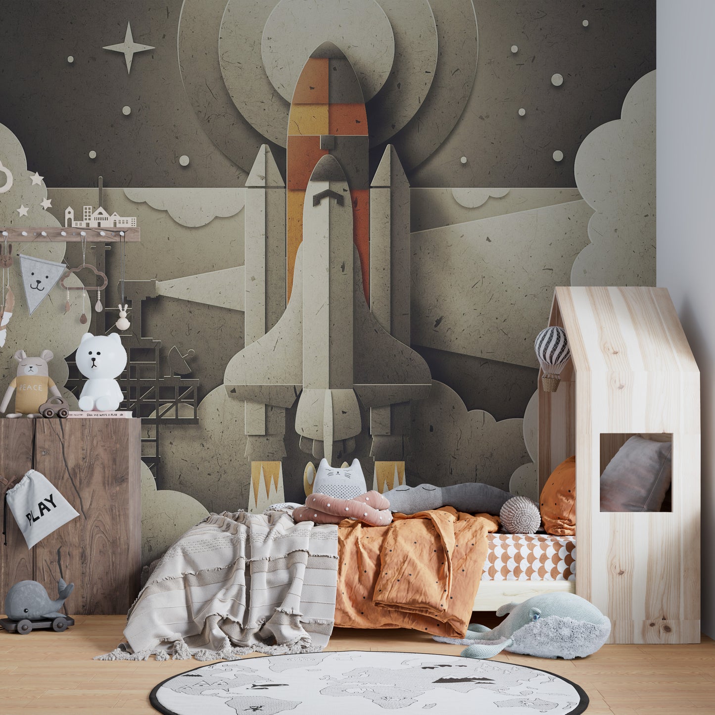 Retro Space Rocket Wallpaper for Kids
