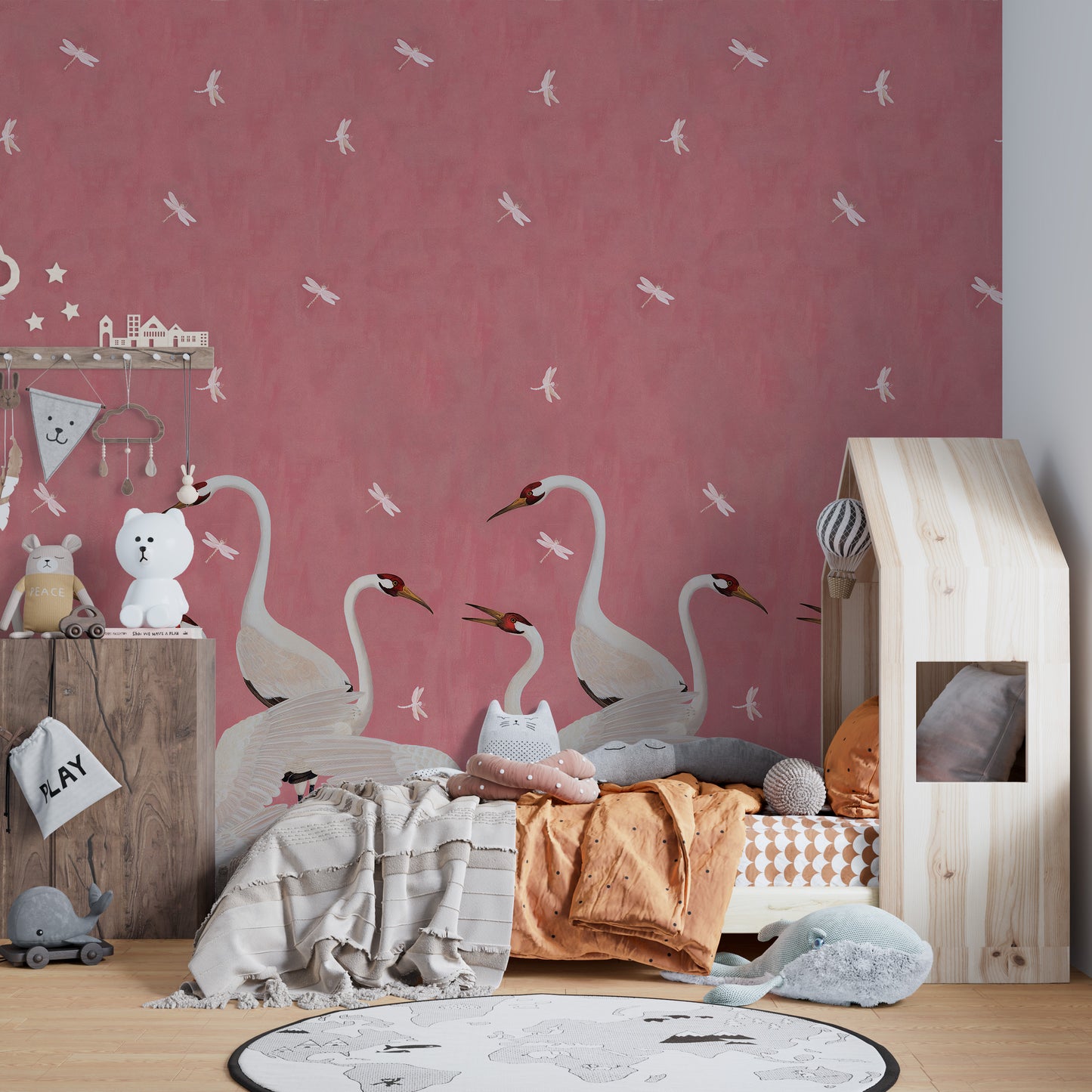 Majestic Pink Cranes Wallpaper Murals