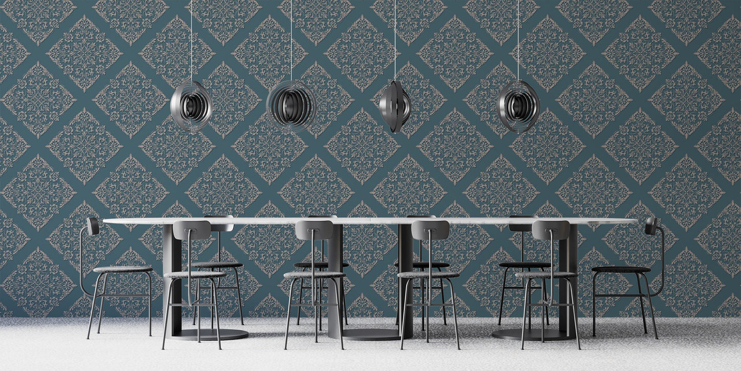 Sophisticated peel and stick blue wallpaper
