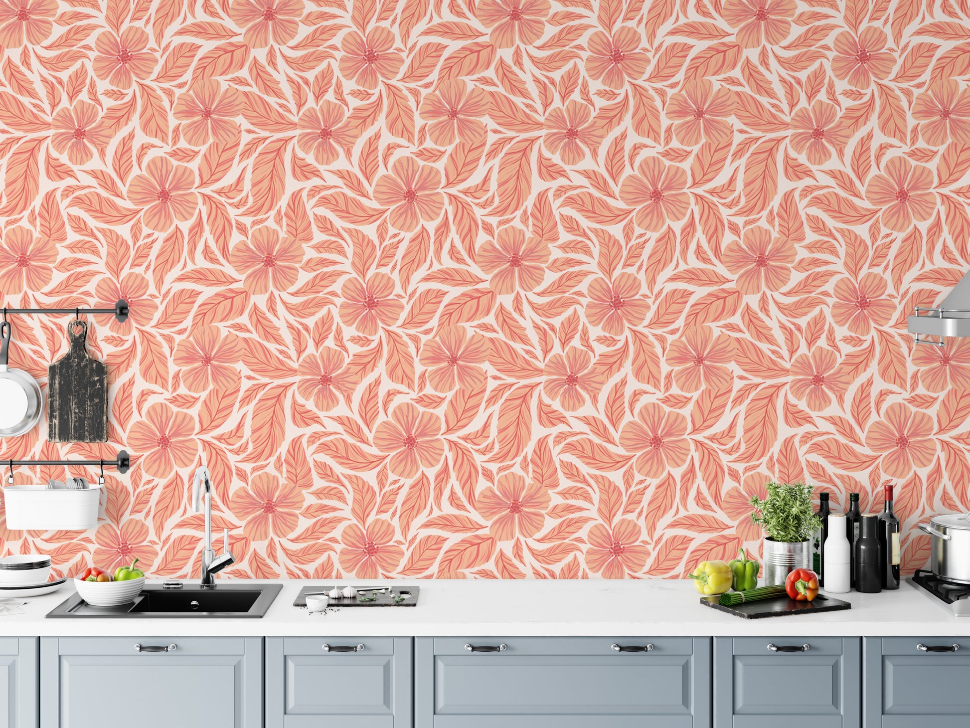 Elegant flowers dance wallpaper mural for graceful interiors.
