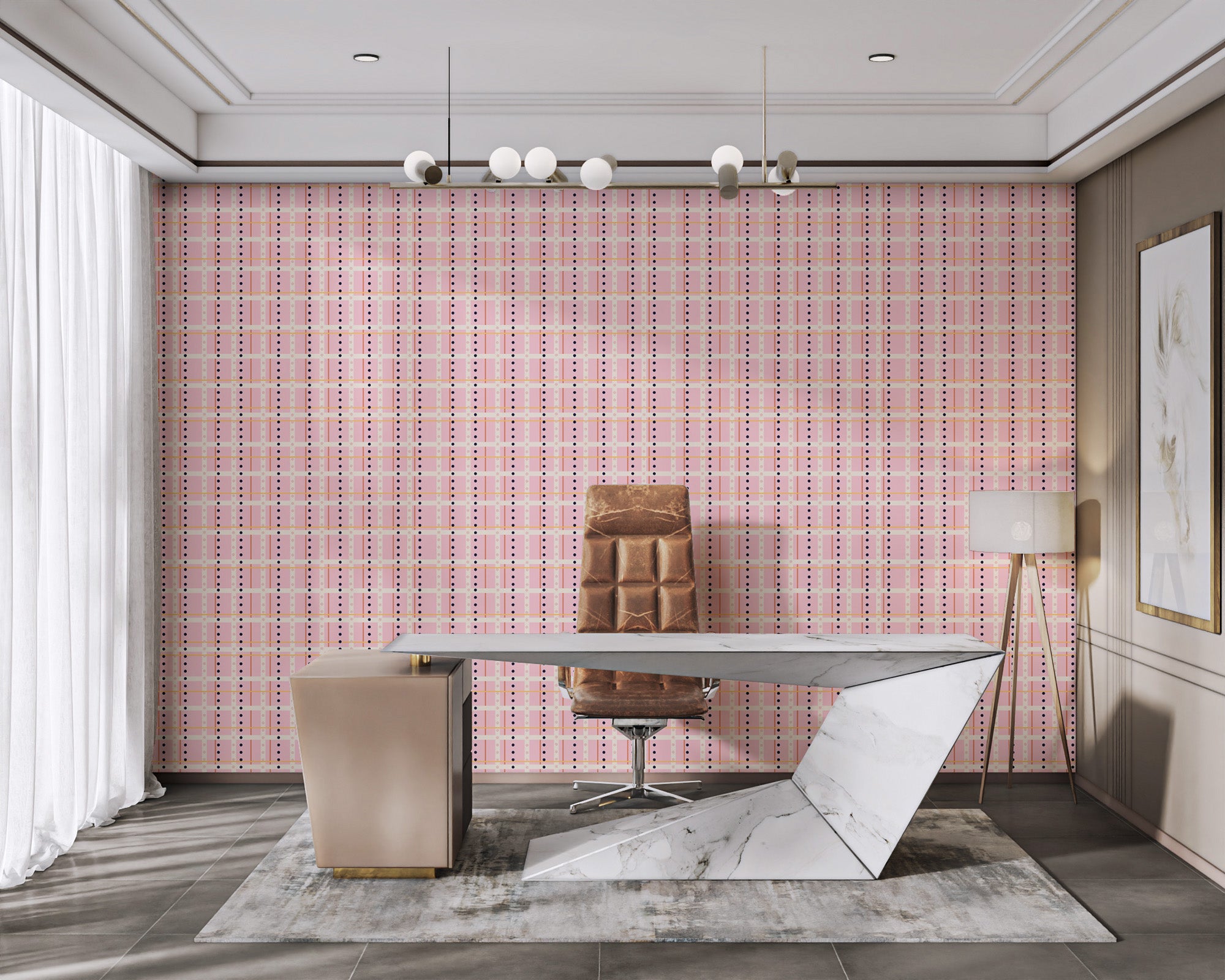 Chic dotted checks wallpaper in pink