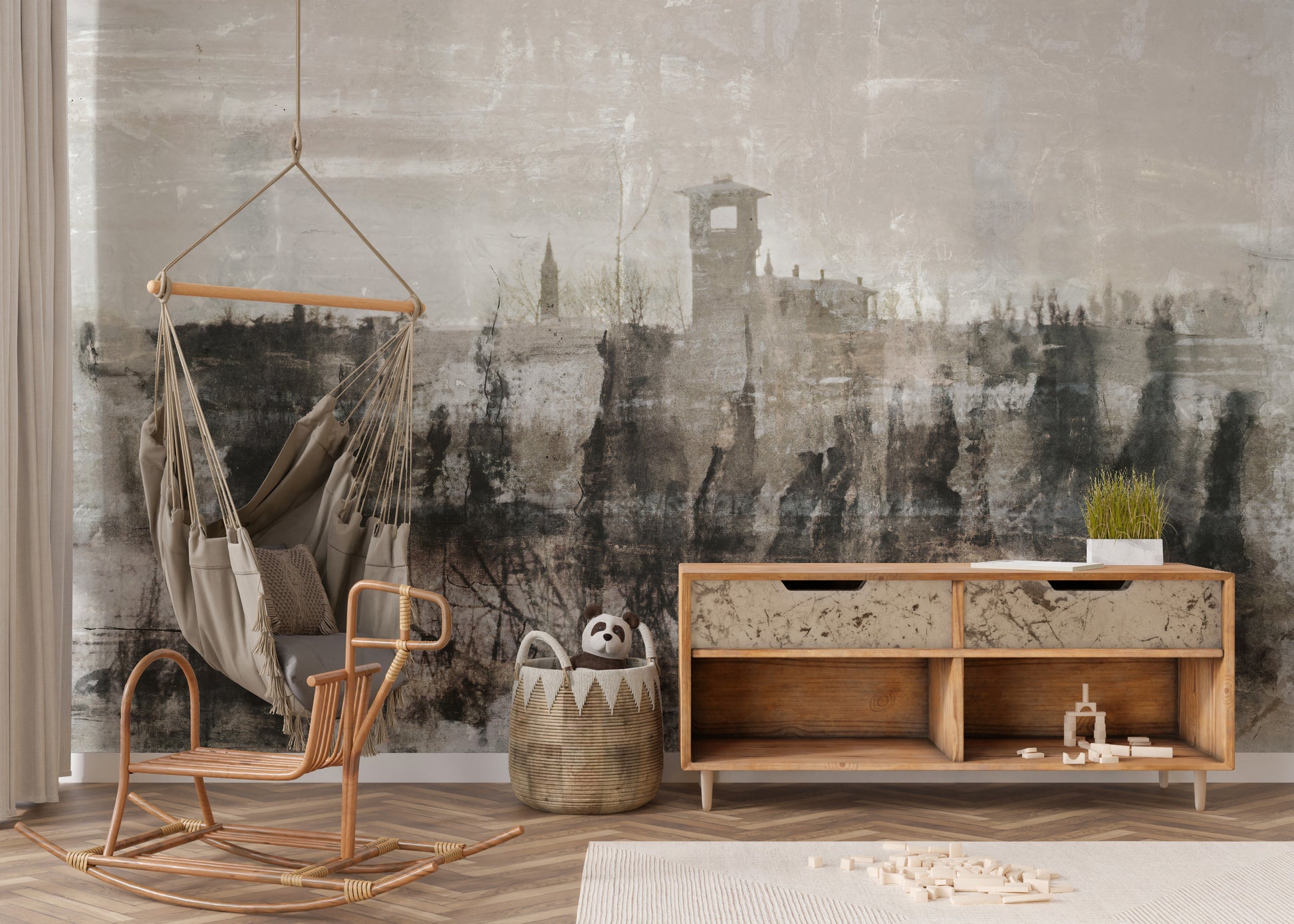 Inked ruins wall mural for contemporary rooms