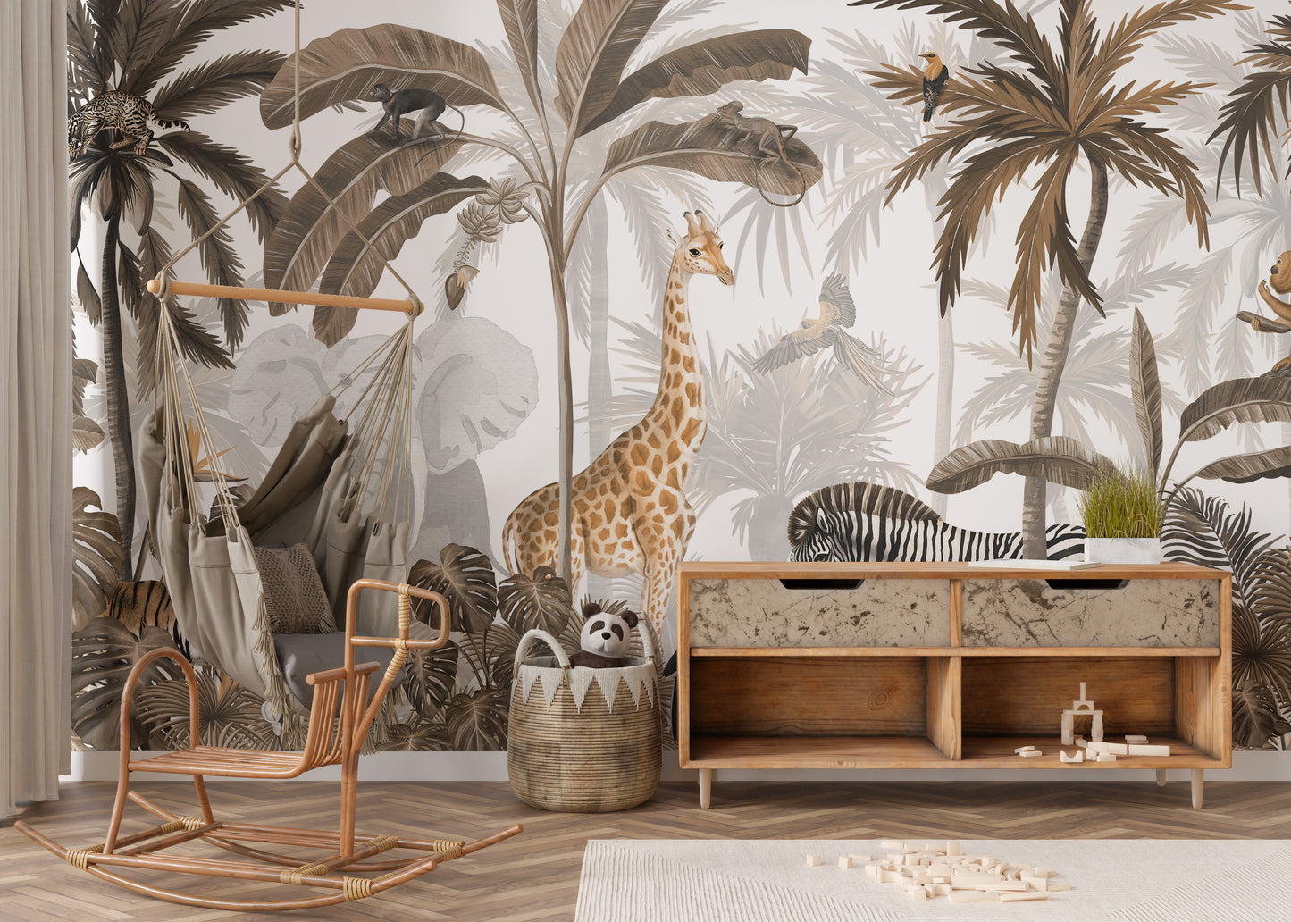 Tropical Jungle Wild Animals Trees Wallpaper Mural