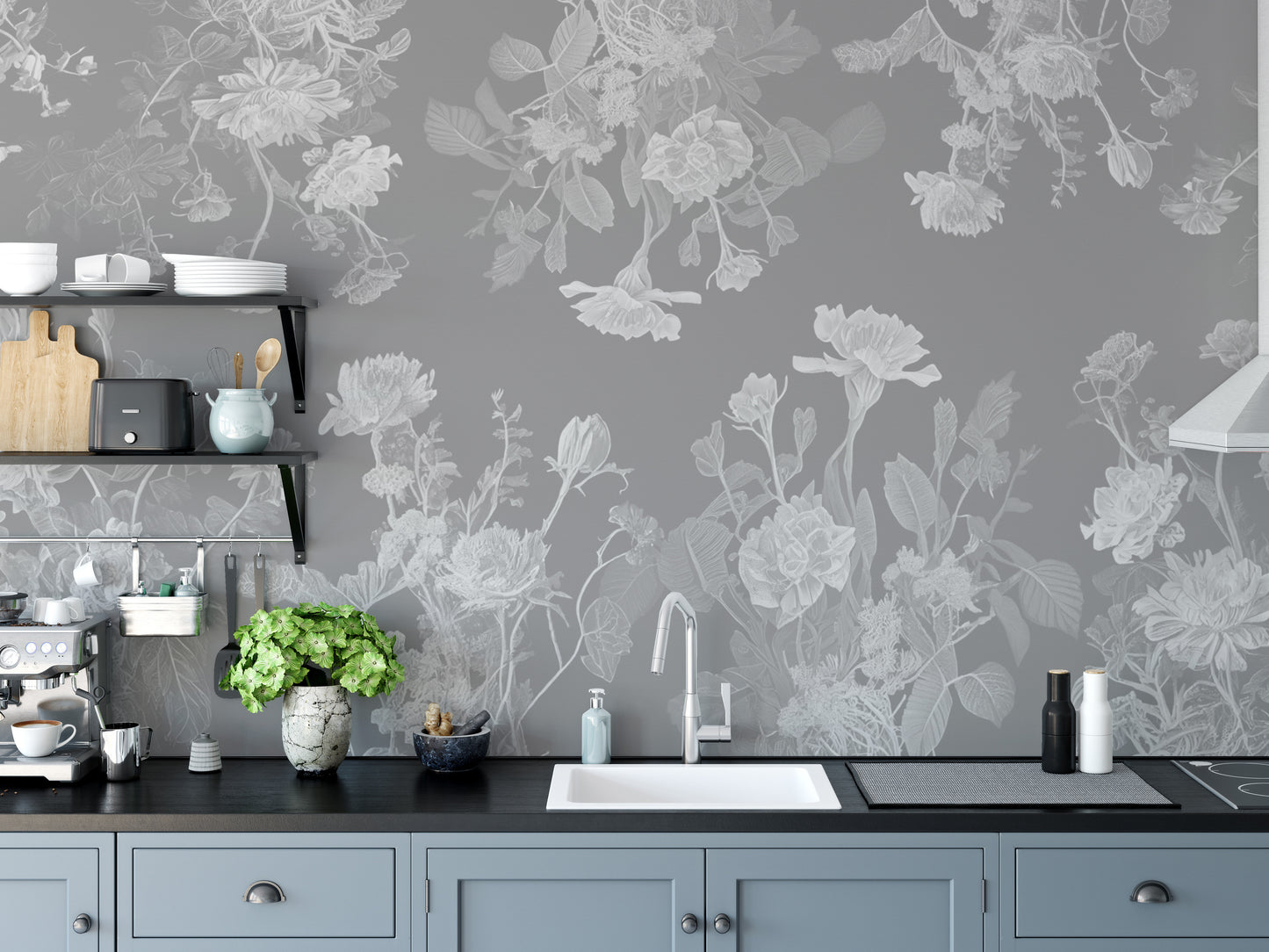 Grey Flower Bedroom Wallpaper Murals